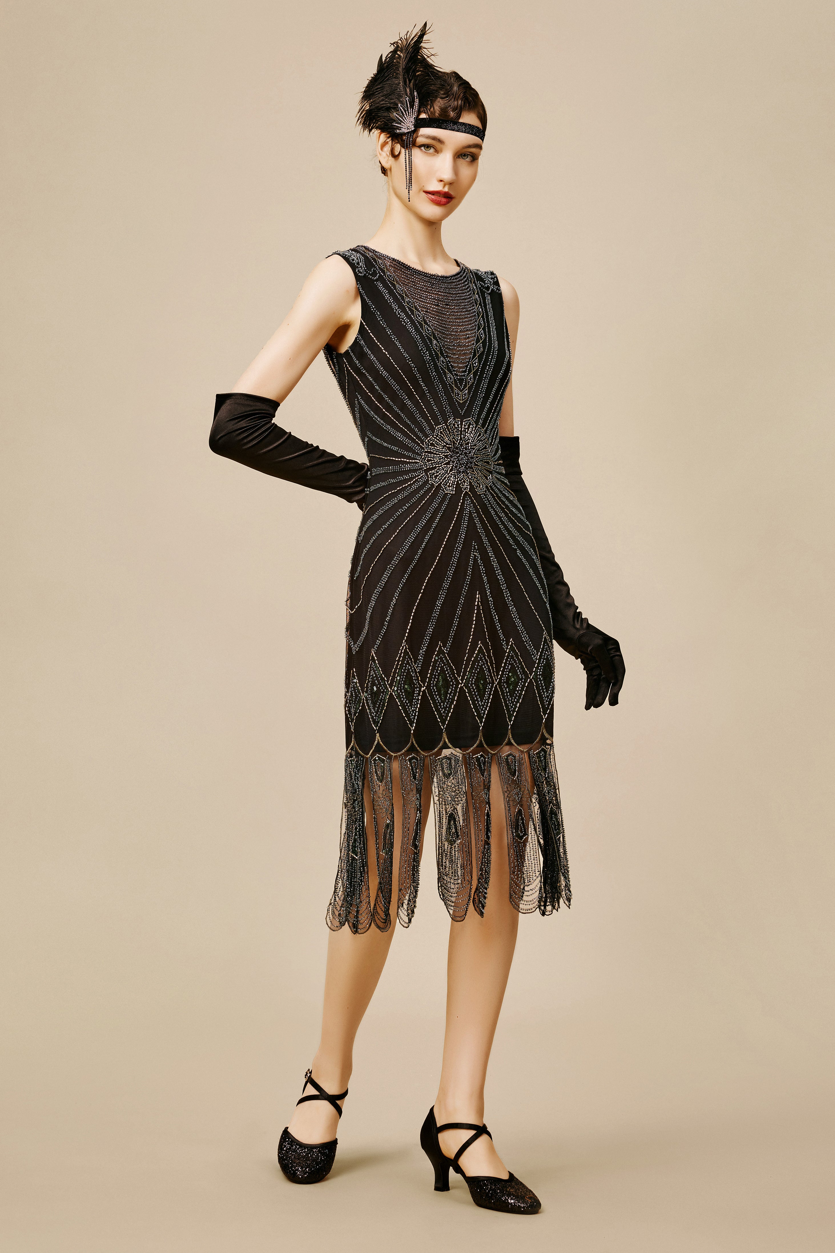 Princesse Tam Tam Petals Embroidery Flapper Dress | Black | 2