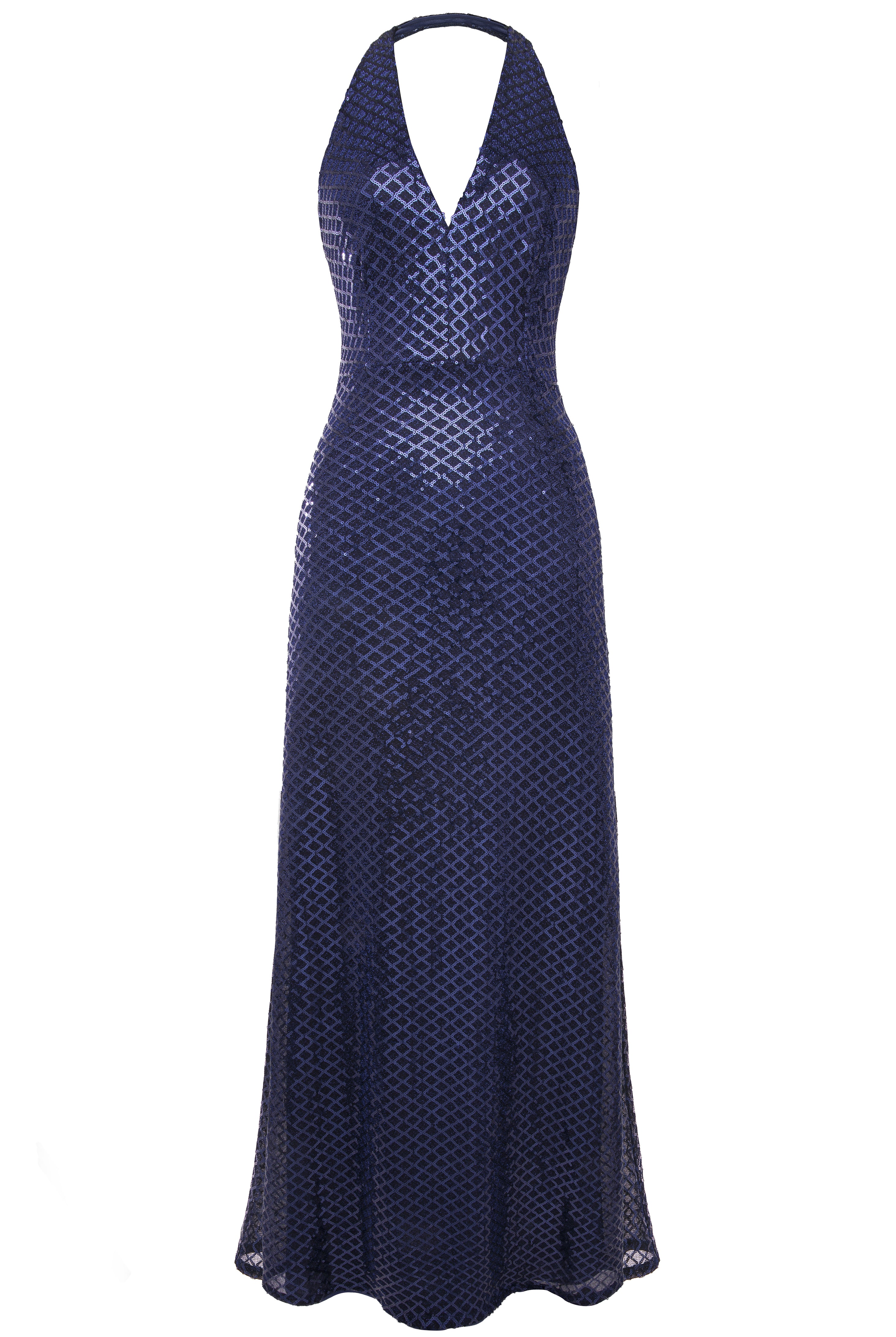 V Neck Hanging Sequin Maxi Dress | Darkblue | 3