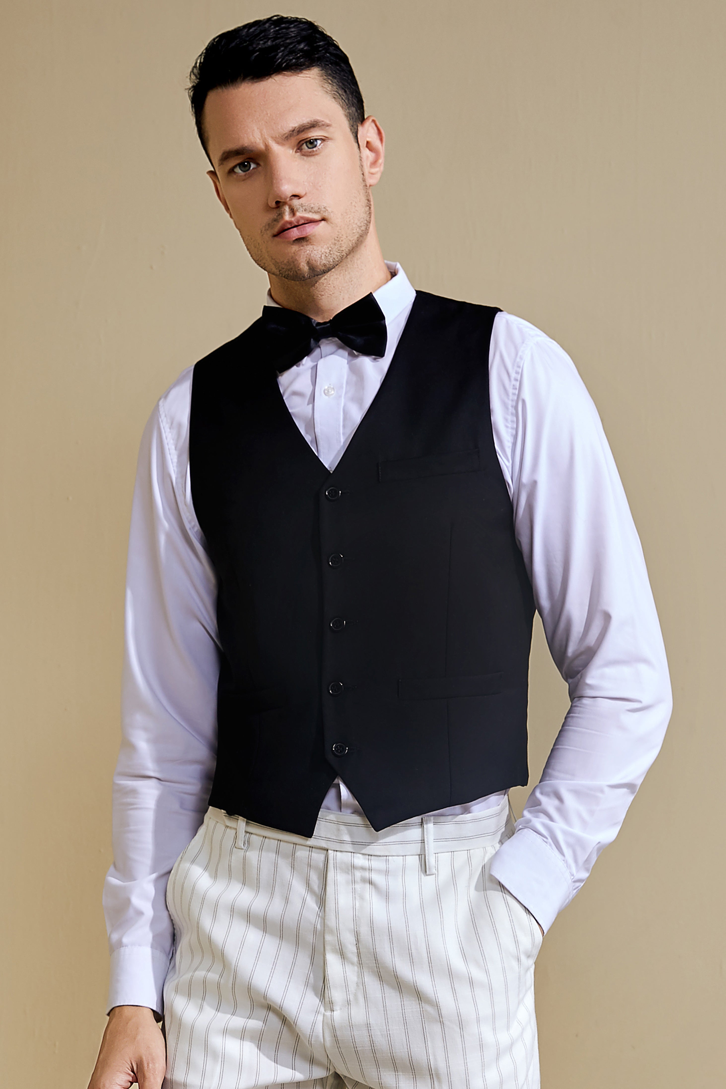 1920s Mens Great Gatsby Vest Set | Black | 2