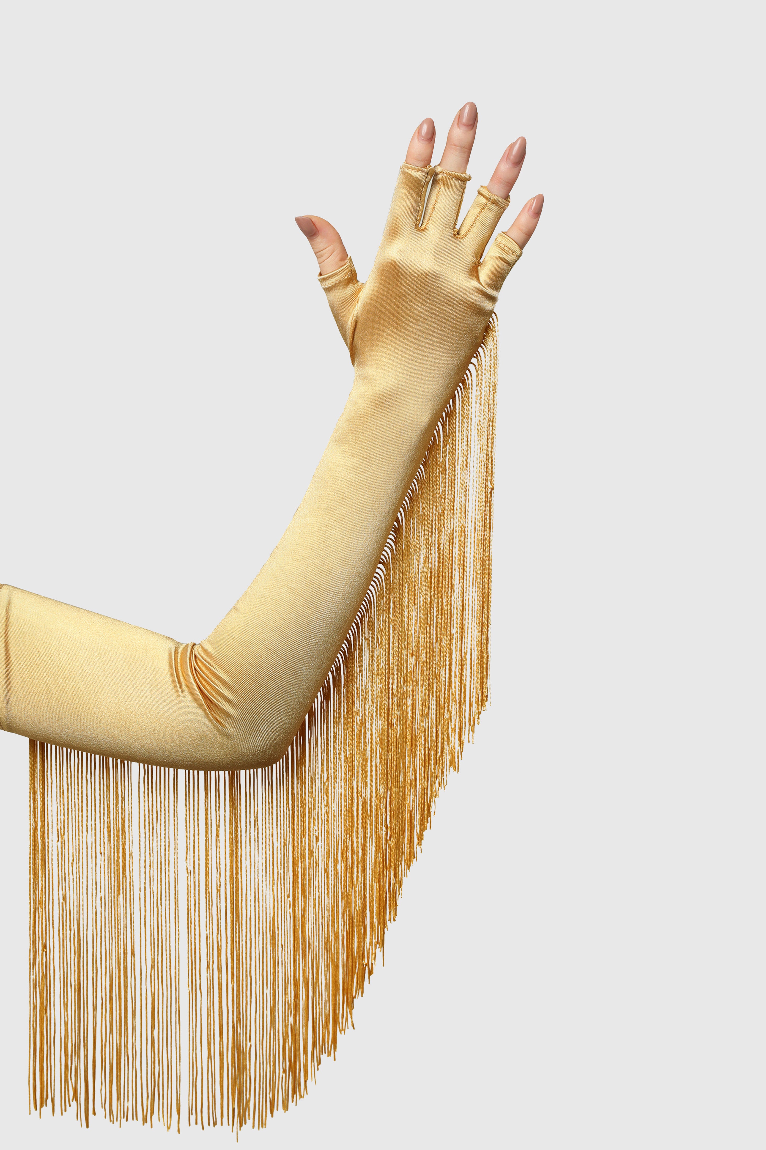 19.7" Fringe Fingerless Flapper Gloves | Gold | 1
