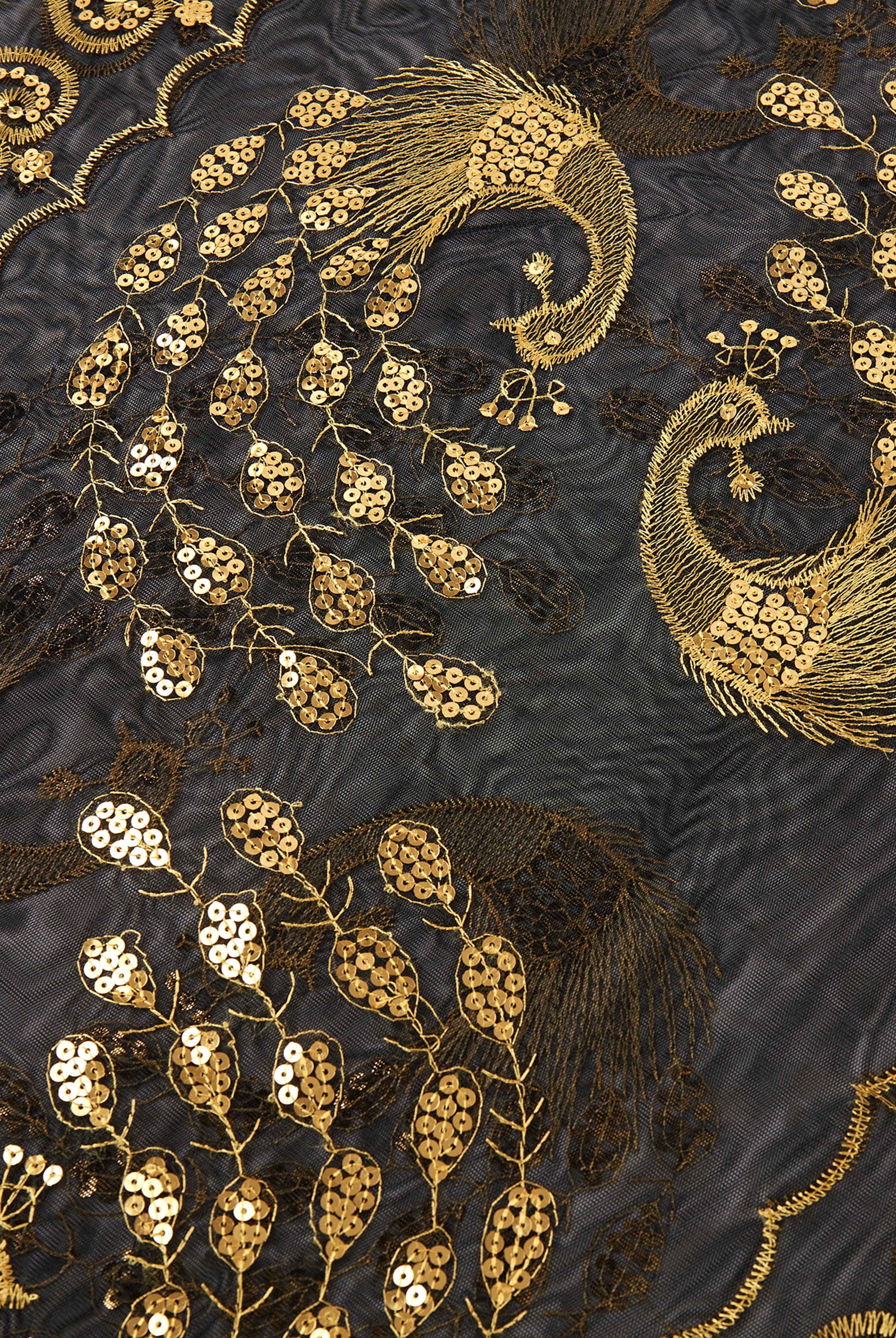 1920s Embroidered Sequin Peacock Shawl | Goldblack | 2