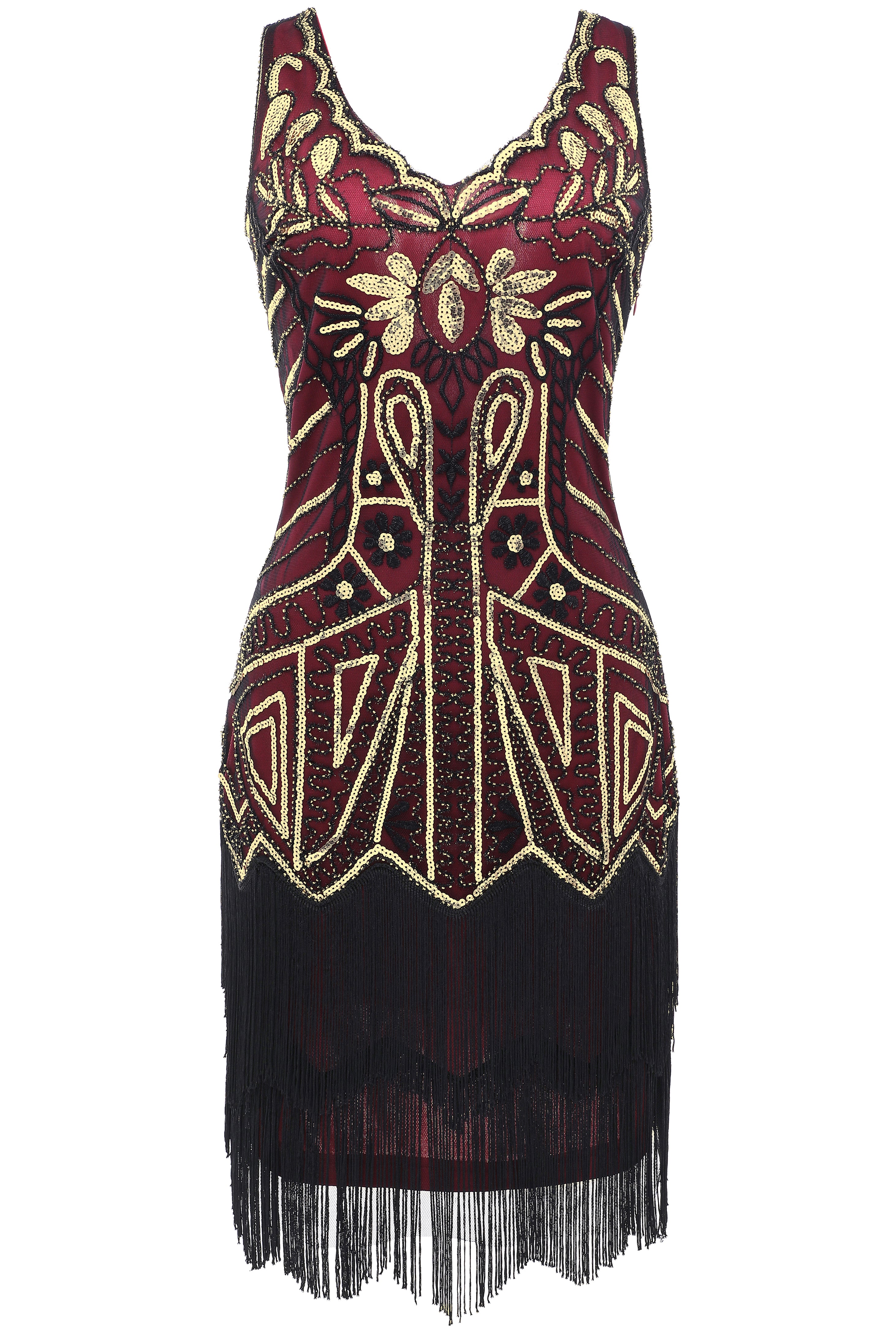 Retro Paisley Art Deco Mini Dress | Burgundy/Gold | 6