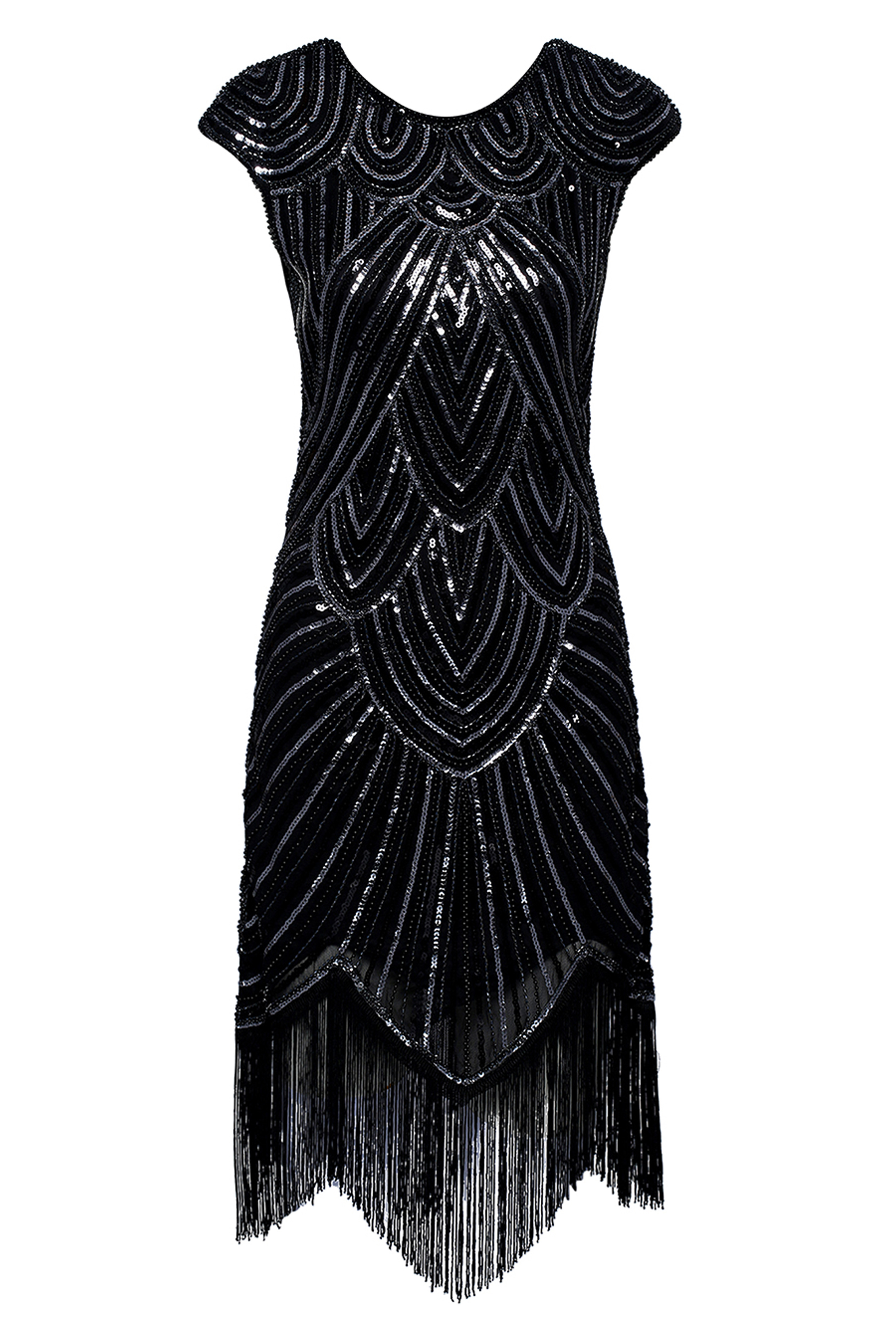 1920s Beaded Sequin Great Gatsby Dress | Black | 5