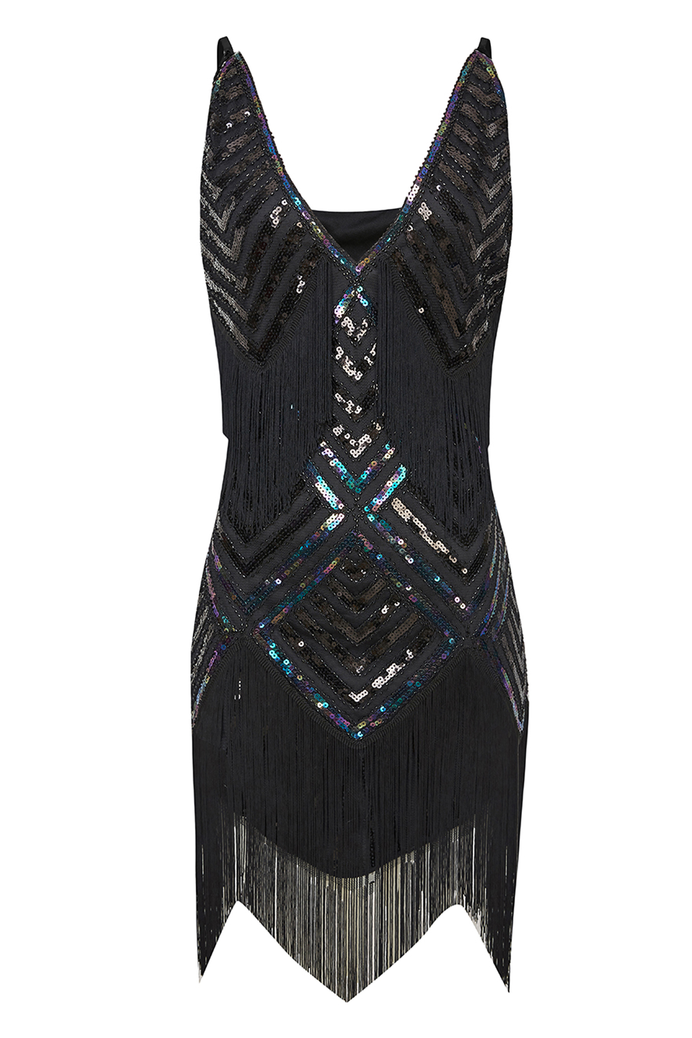 Beaded Sequin V-Neck Mini Slip Dress | Black | 9