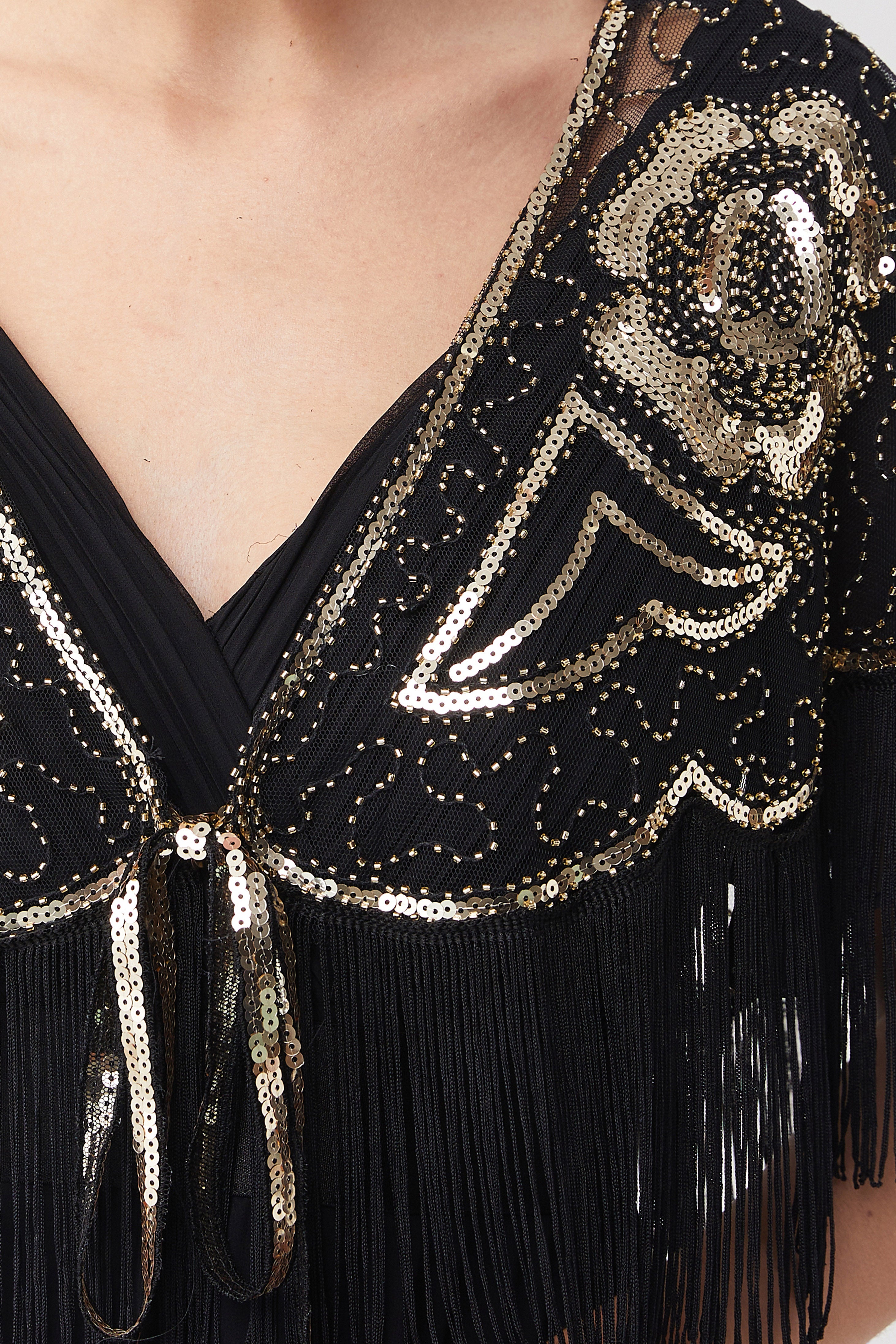 1920s Beaded Sequin Gatsby Shawl | Black/Gold | 19