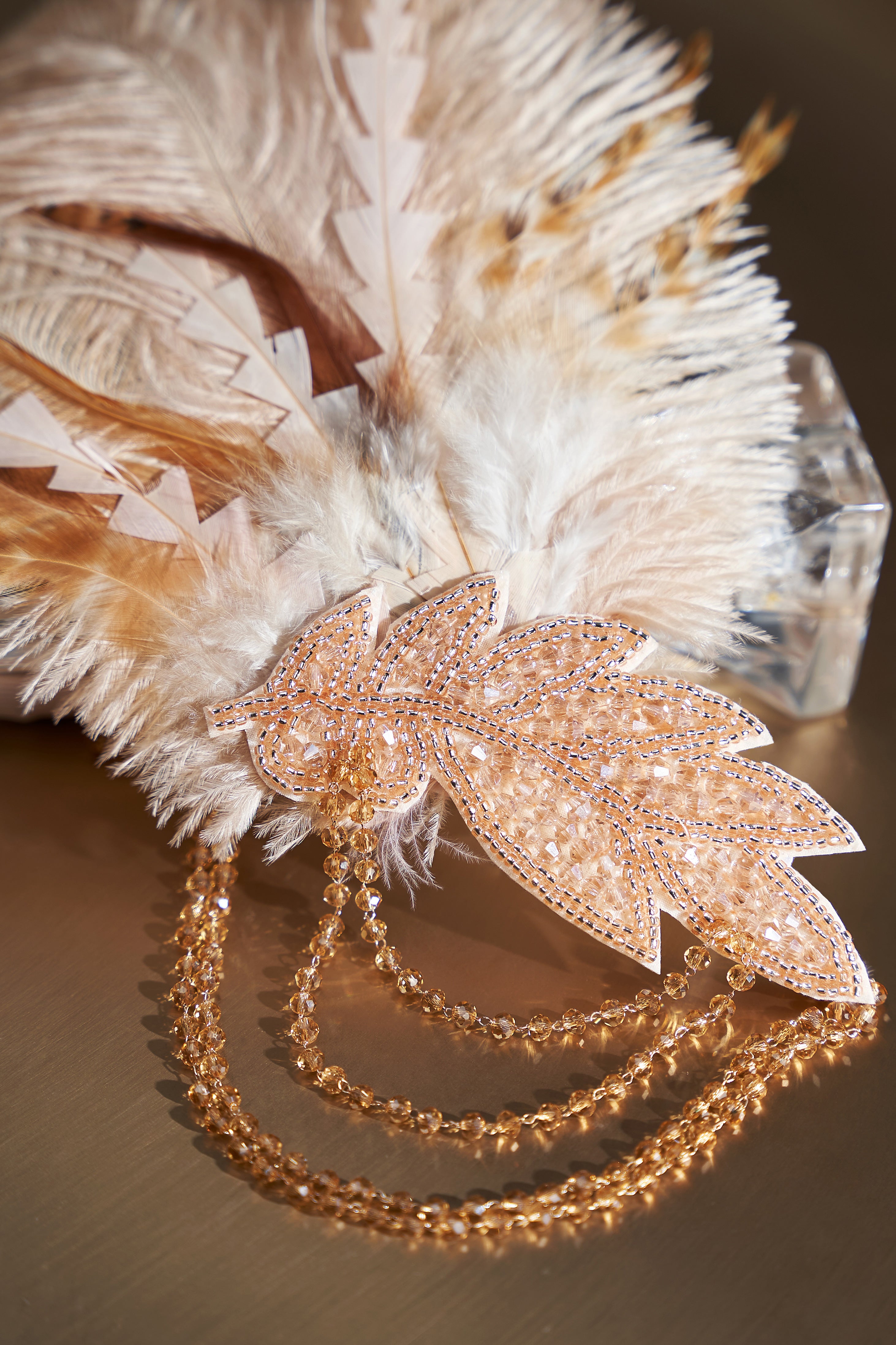 Carnival Beaded Feather Headdress | Champagne | 4