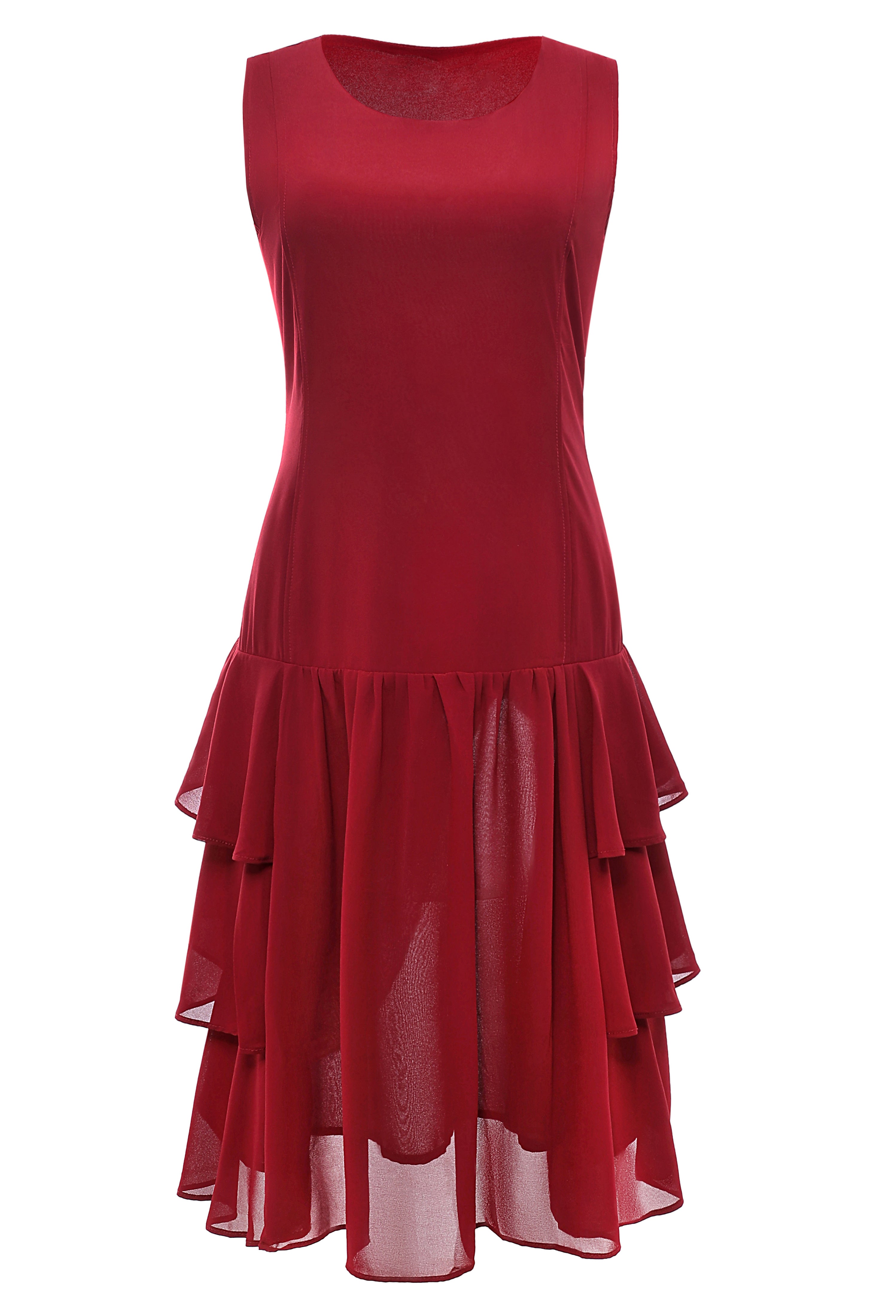 Cascading Tiered Sleeveless Flapper Dress | Red | 1