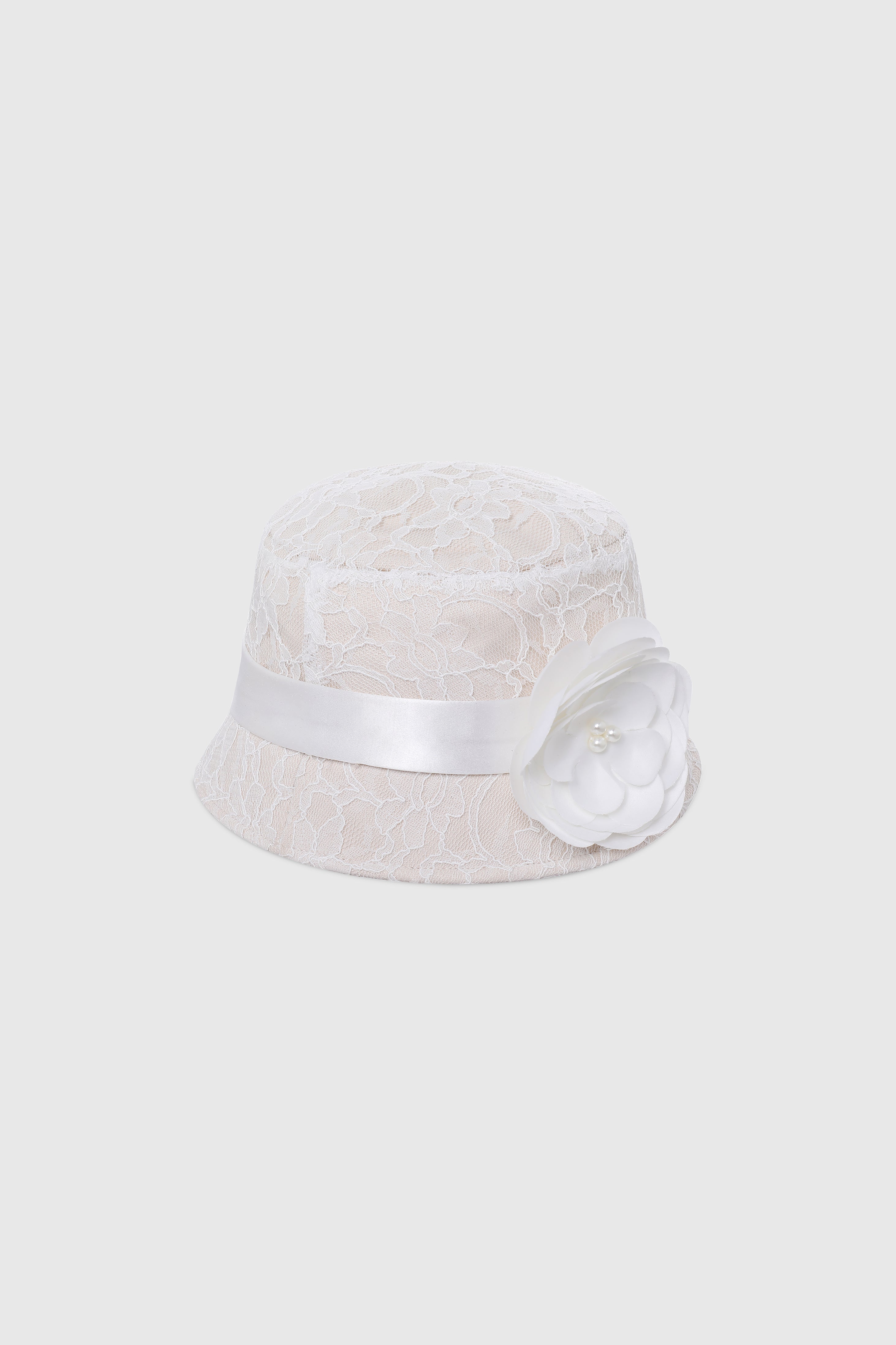 Elegant Lace Floral Gatsby Hat | Beige | 1