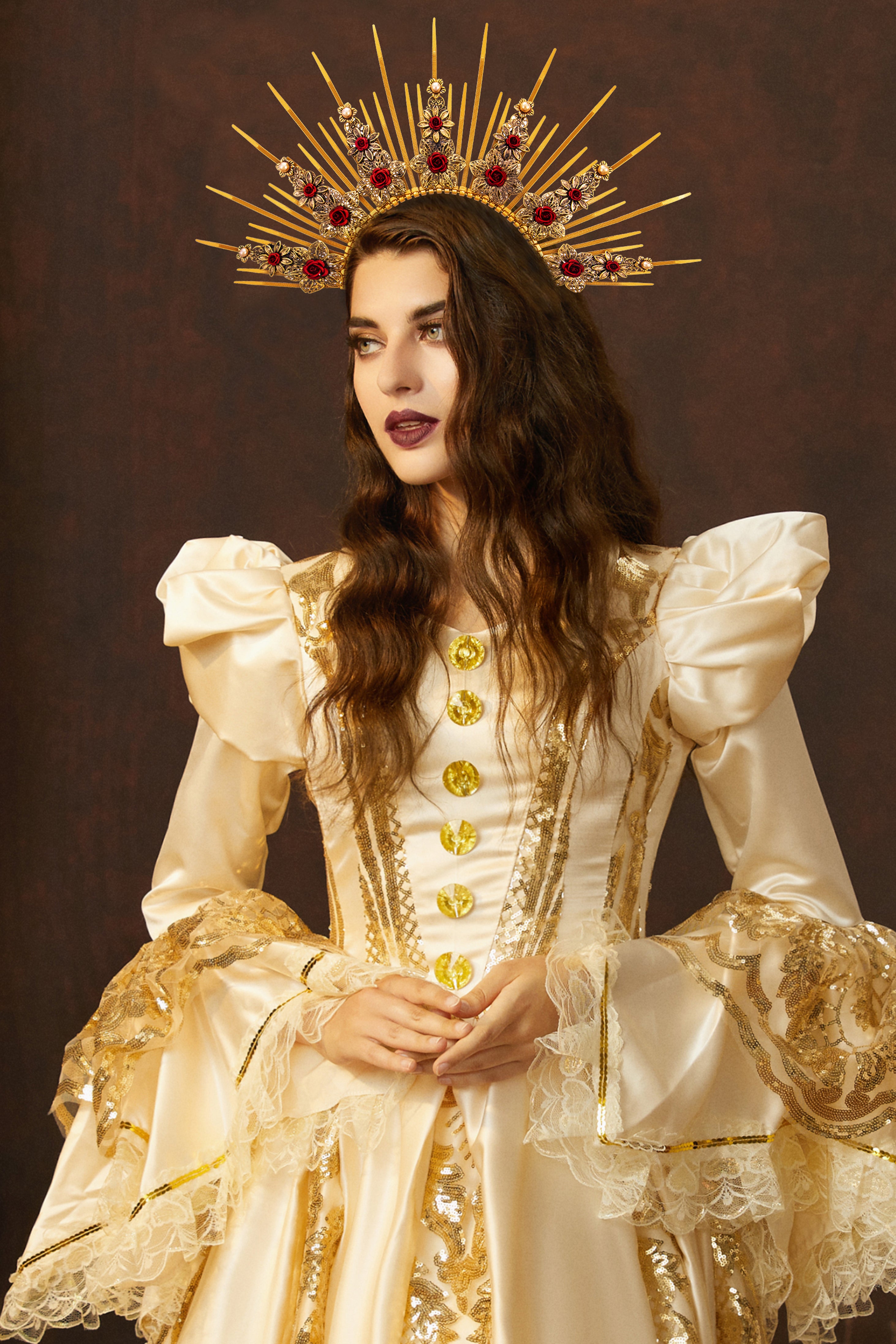 Floral Goddess Halo Crown Headdress | Gold | 3