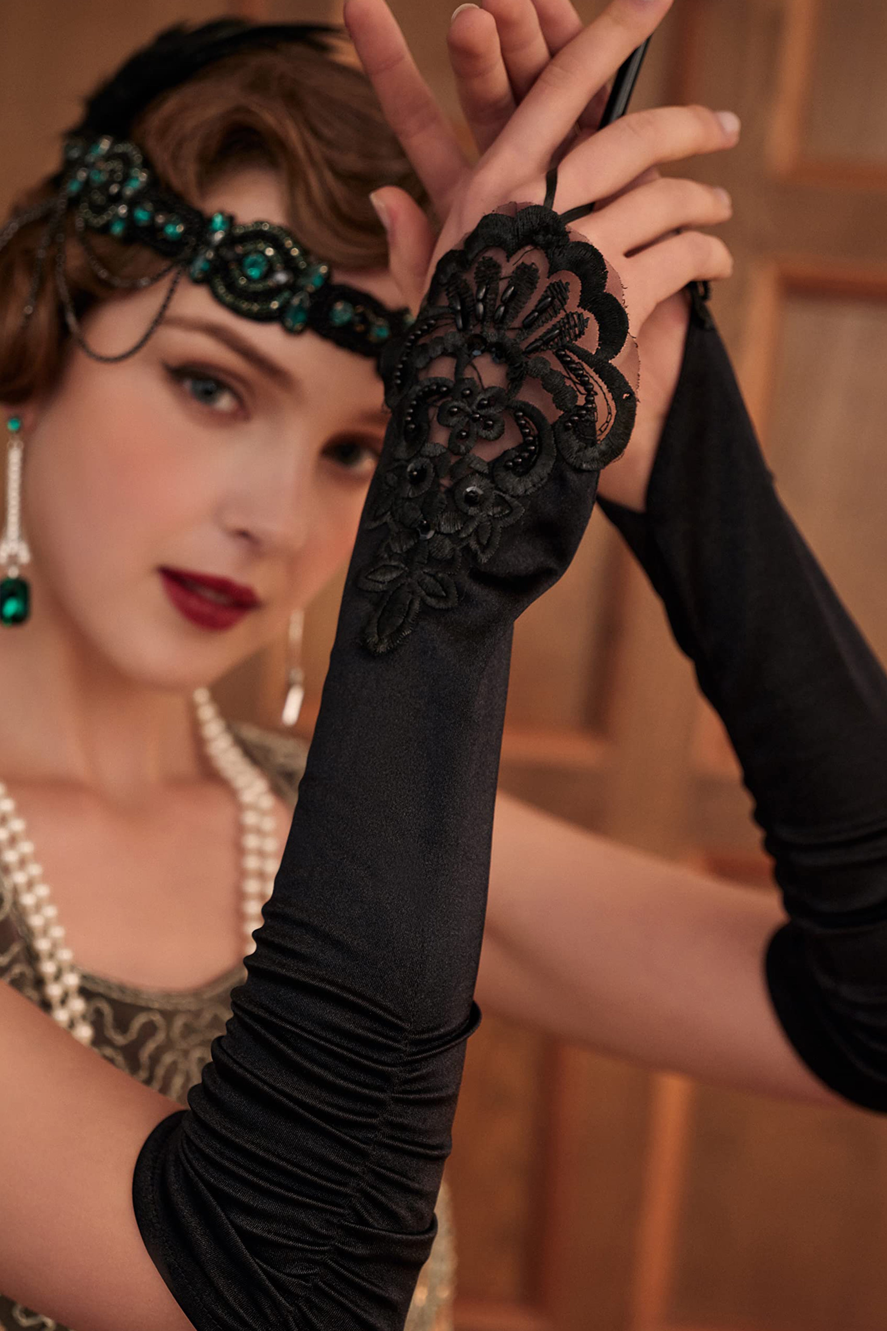 15'' Finger Loop Satin Stretchy Gloves | 3