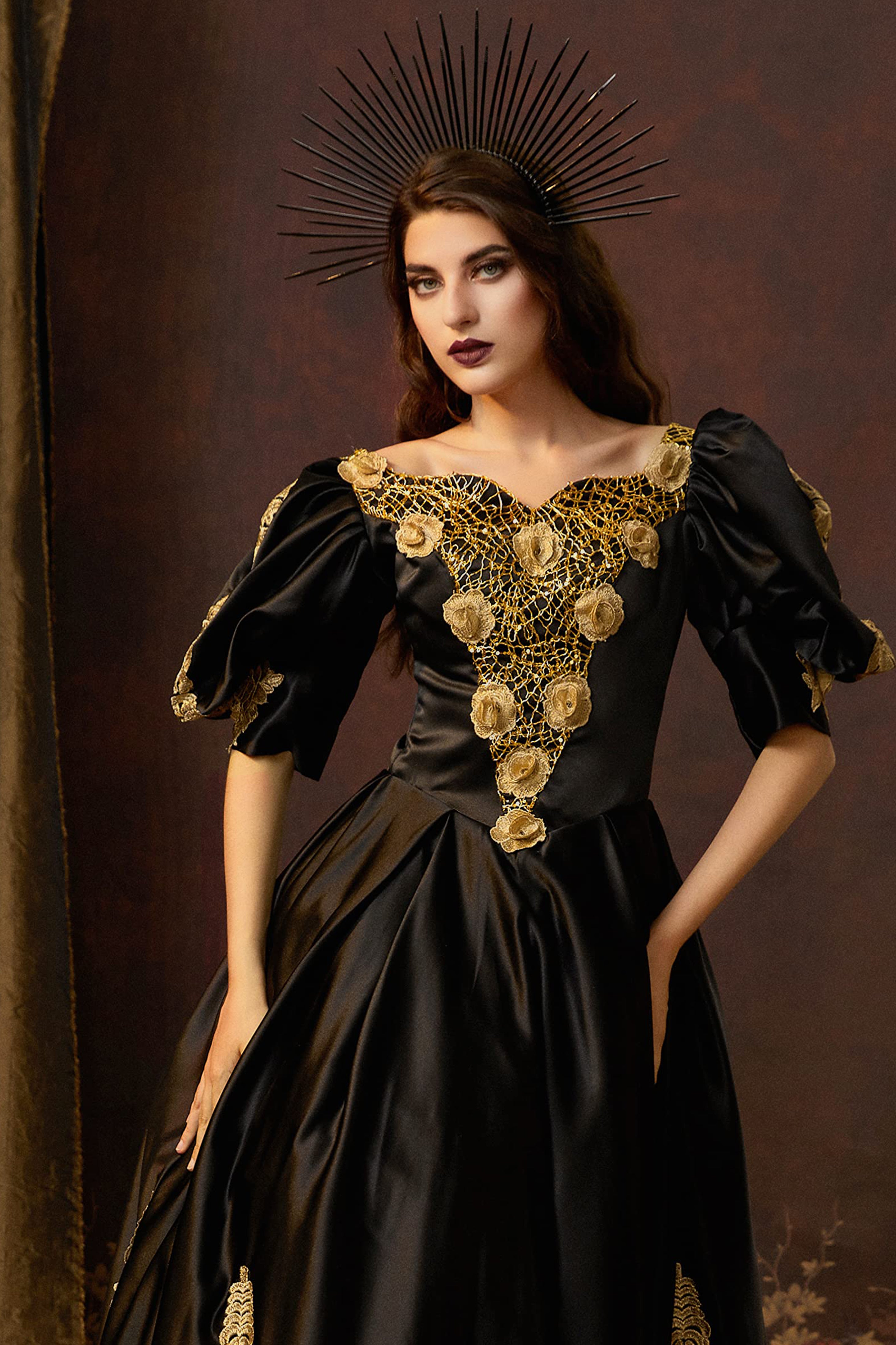 Golden Goddess Spiked Halo Headband | Black | 3