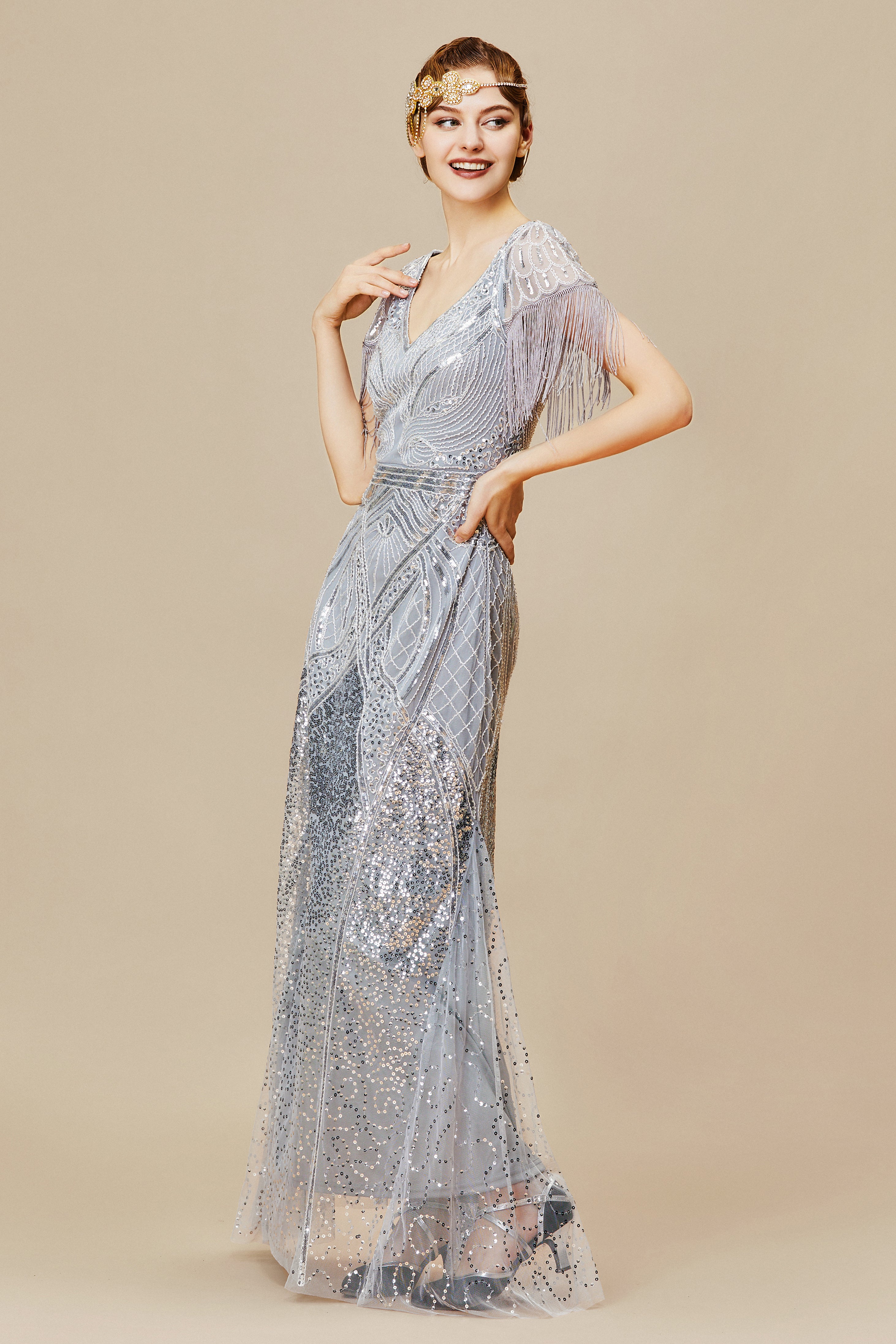 Mermaid Hem Maxi Bodycon Cocktail Dress | Gray | 3