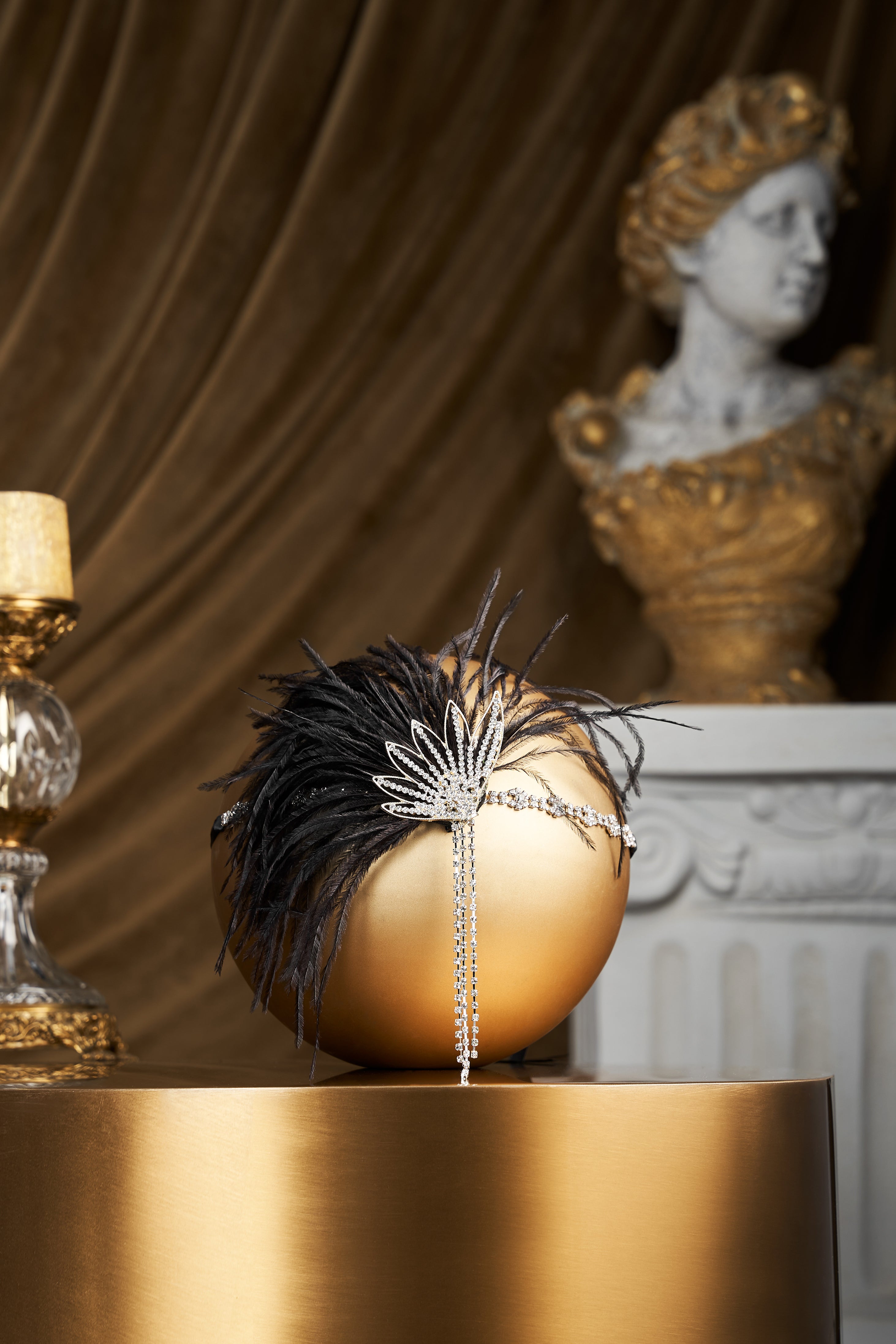 Rhinestone Beaded Feather Headband | Black | 2