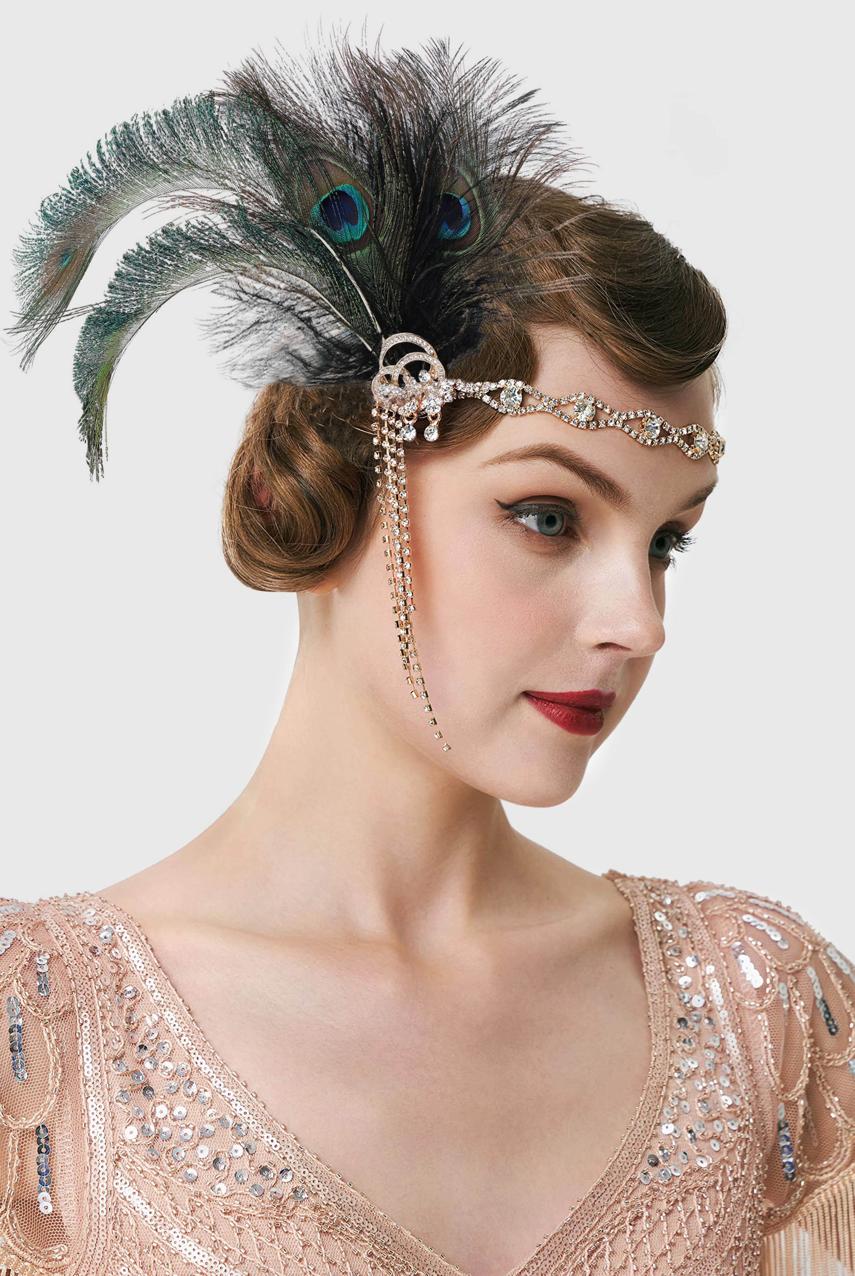 Rhinestone Chain Flapper Headband | Green | 2