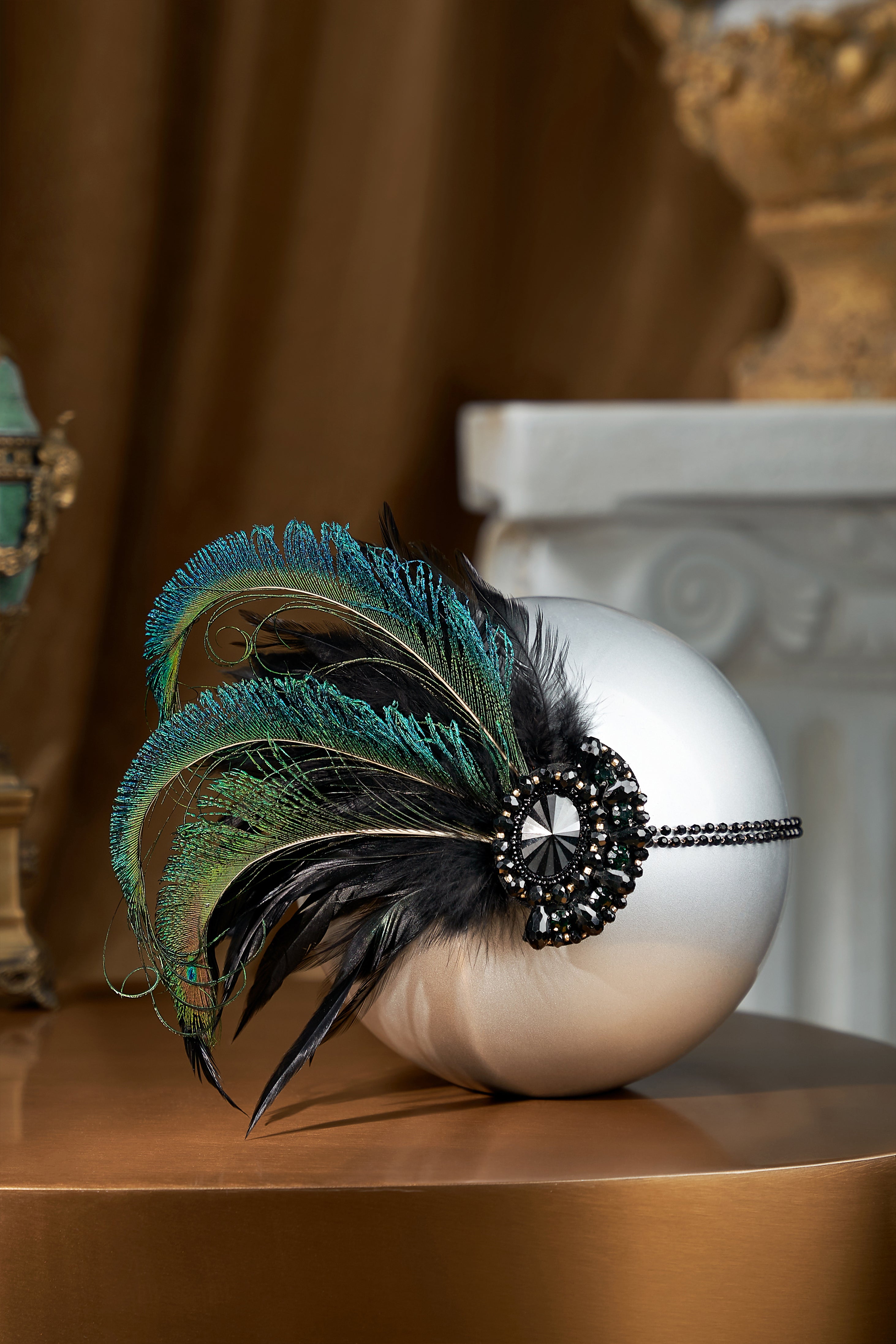 Rhinestone Peacock Feather Headband | Green | 2