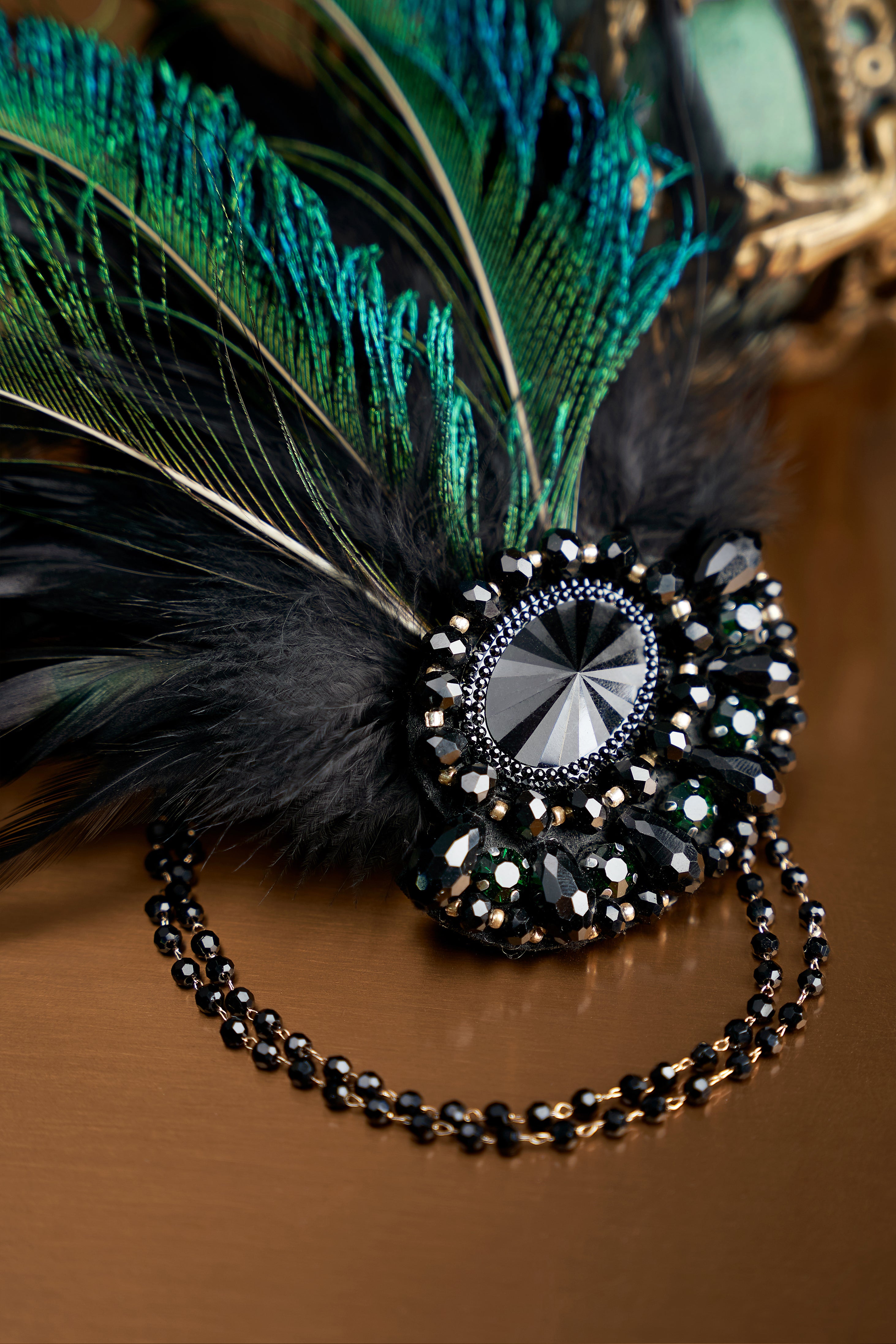 Rhinestone Peacock Feather Headband | Green | 3