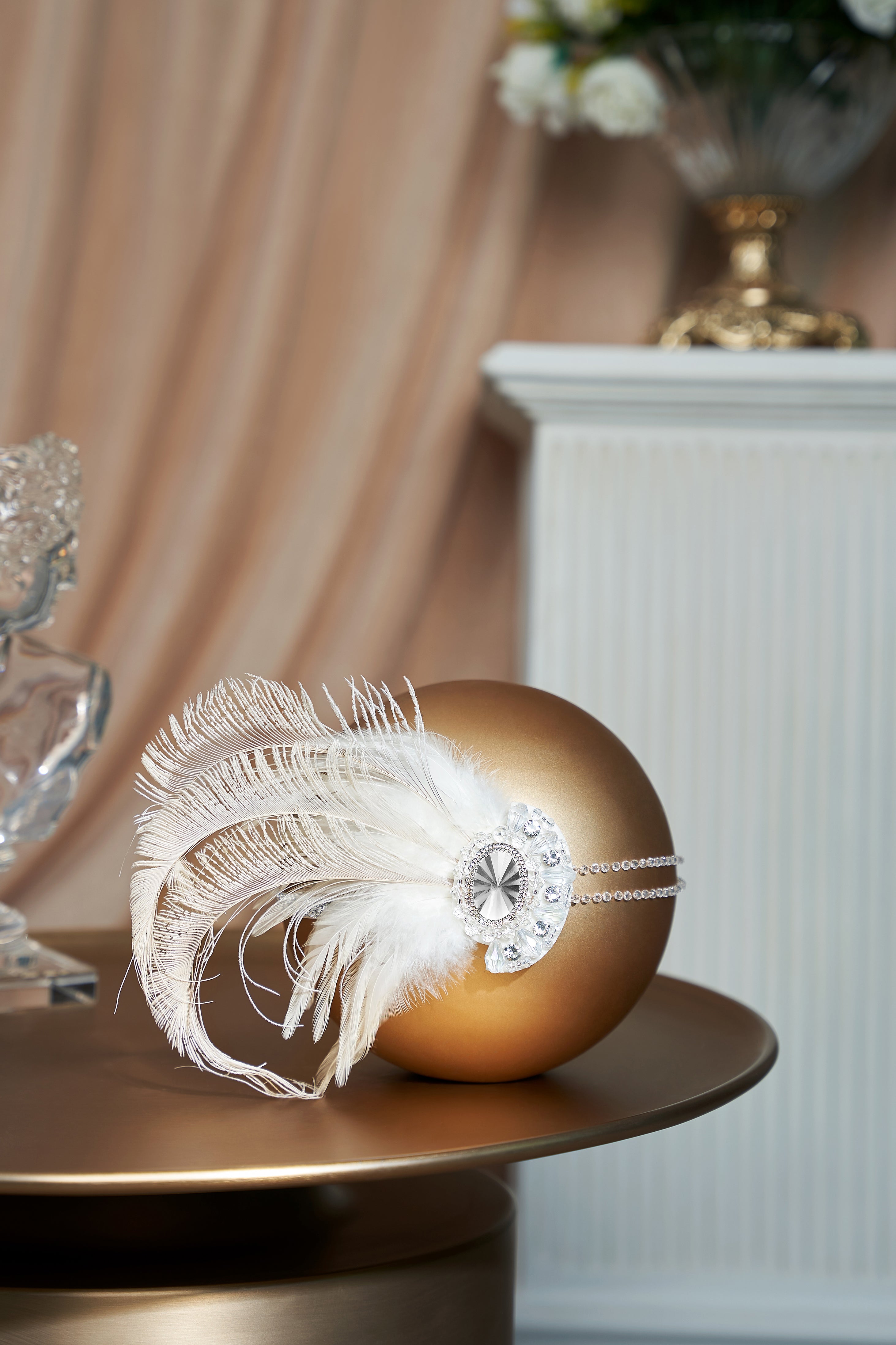 Rhinestone Peacock Feather Headband | White | 3