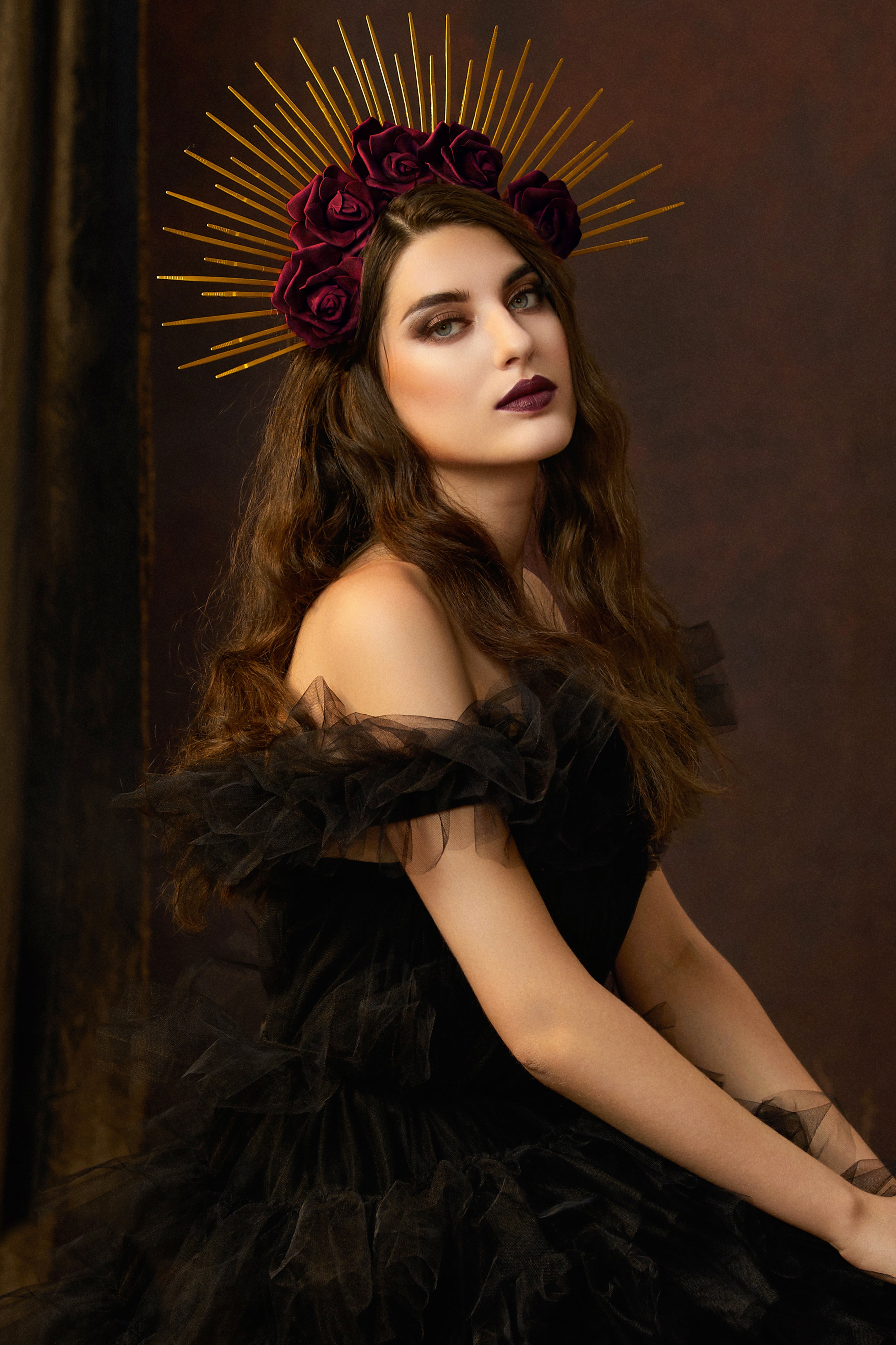 Rose Spiked Sunburst Halo Crown | Darkred | 3