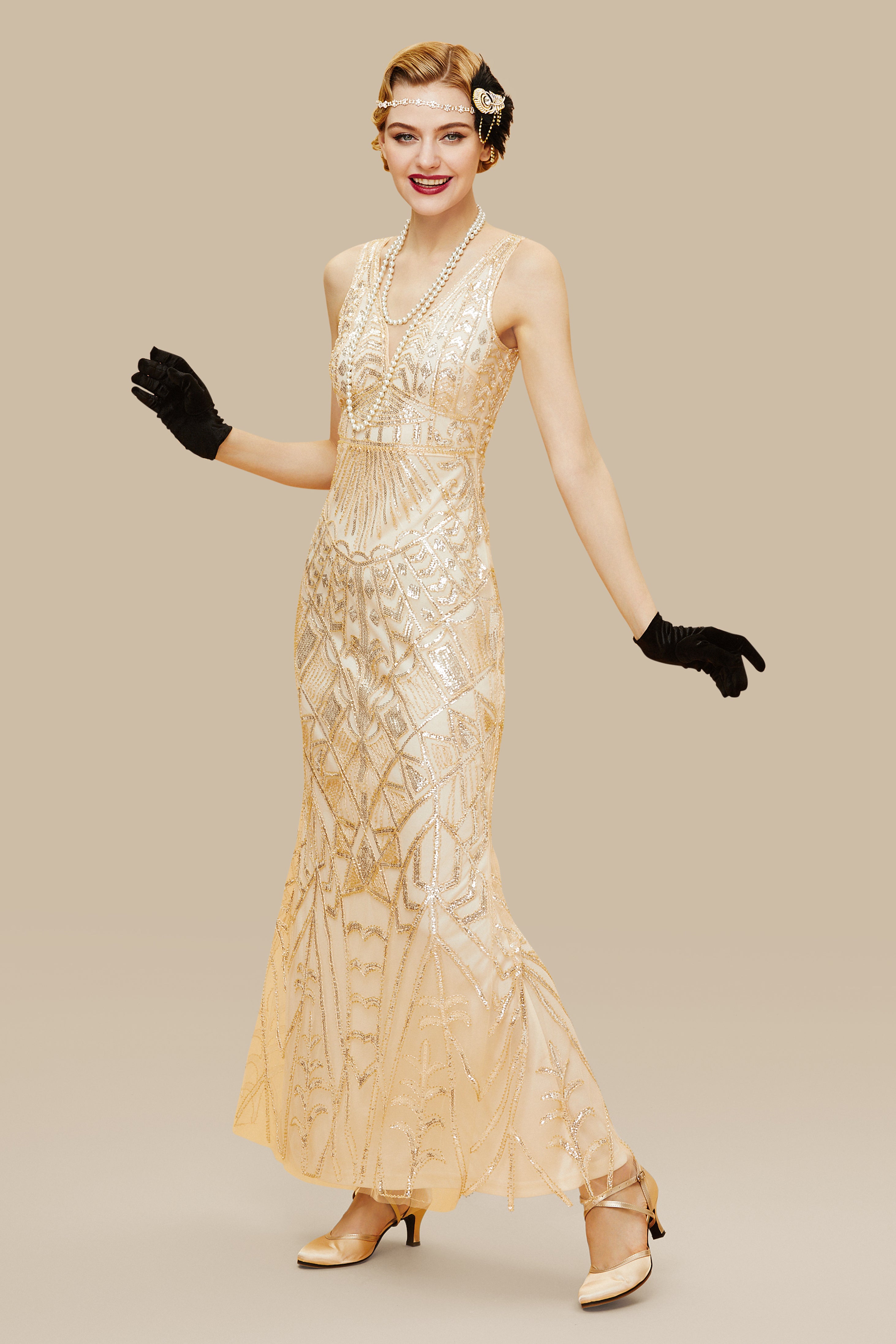 Sheer Scoop Neck Sequin Cocktail Dress | Apricot | 2