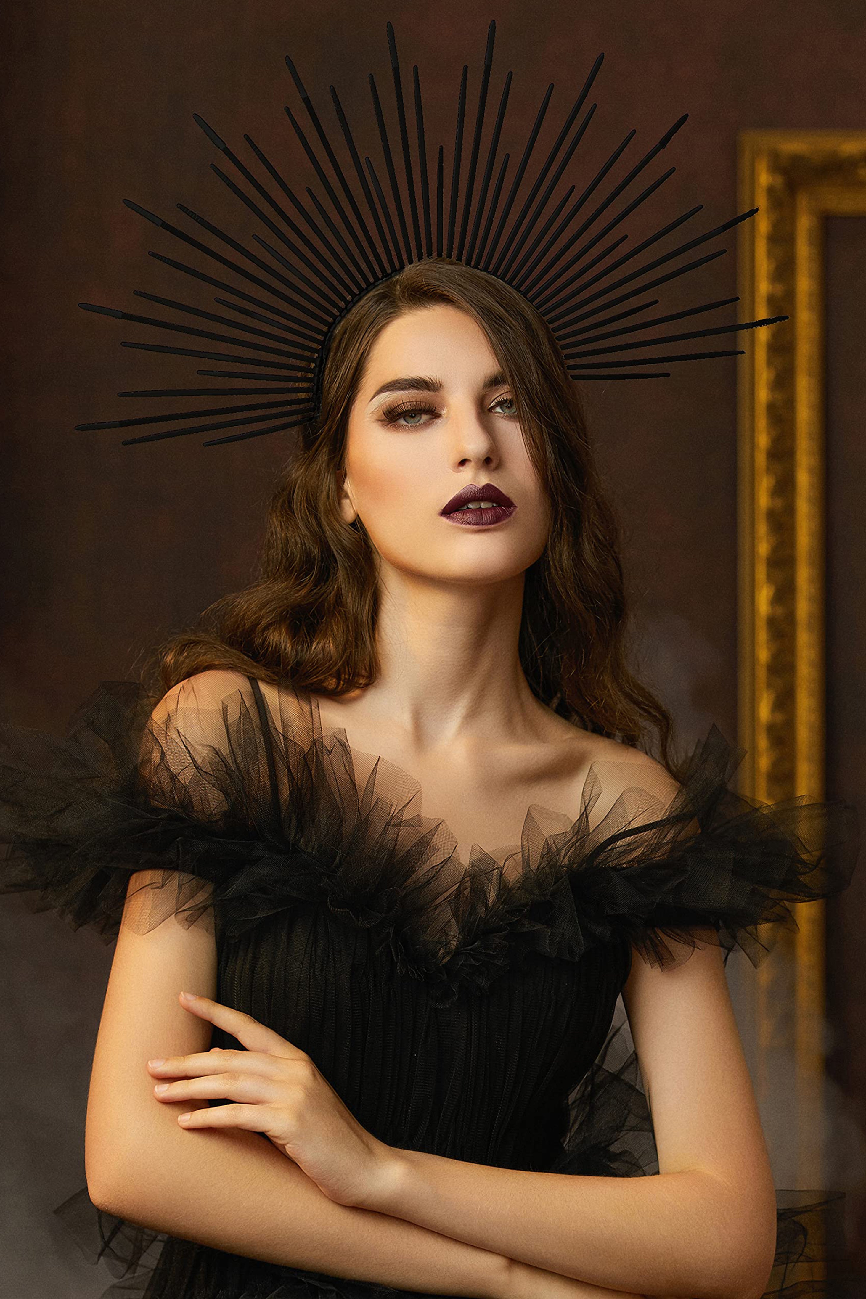 Sunburst Spiked Mary Halo Crown | Black | 2