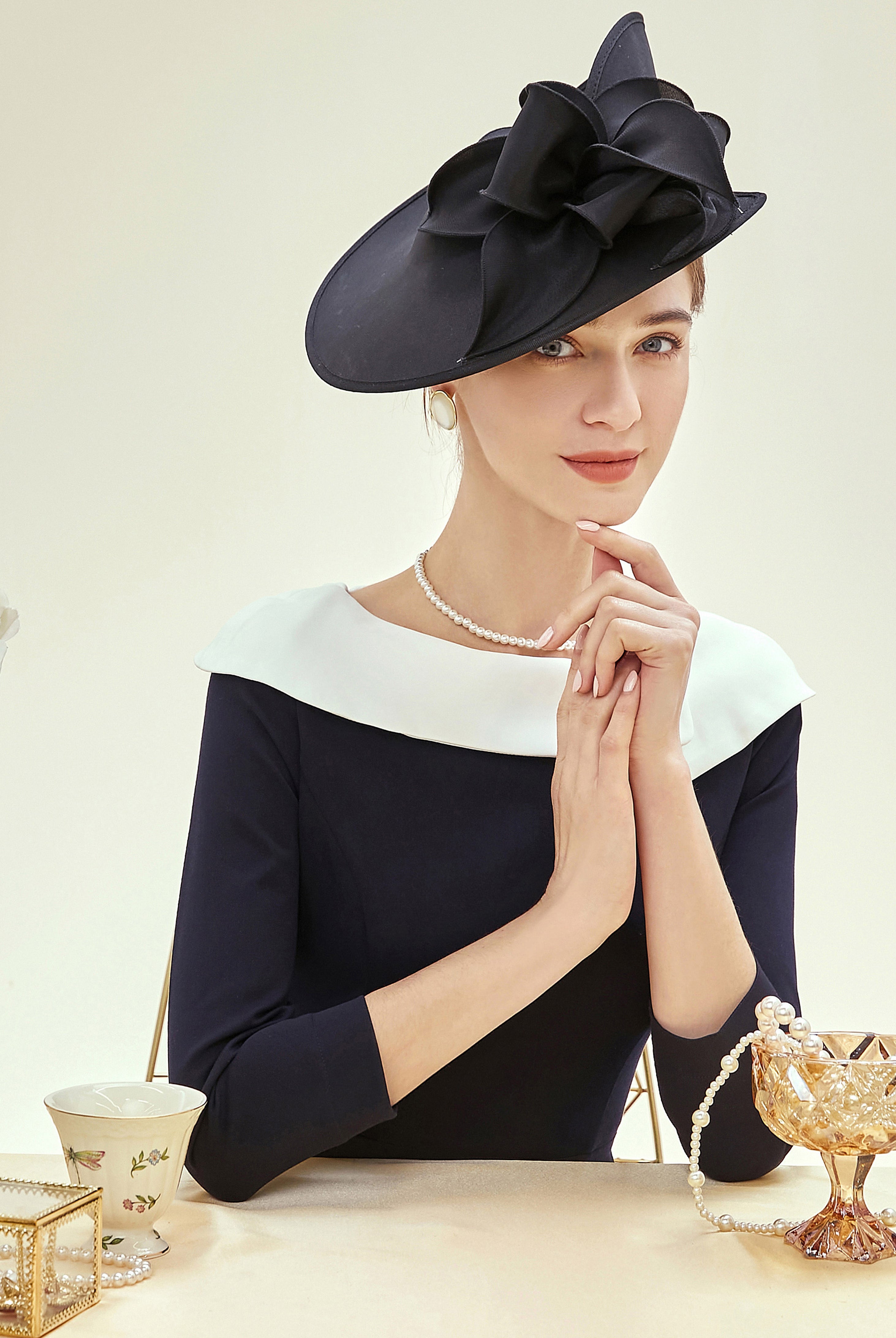 Tea Party Veil floral Fascinator | black | 3