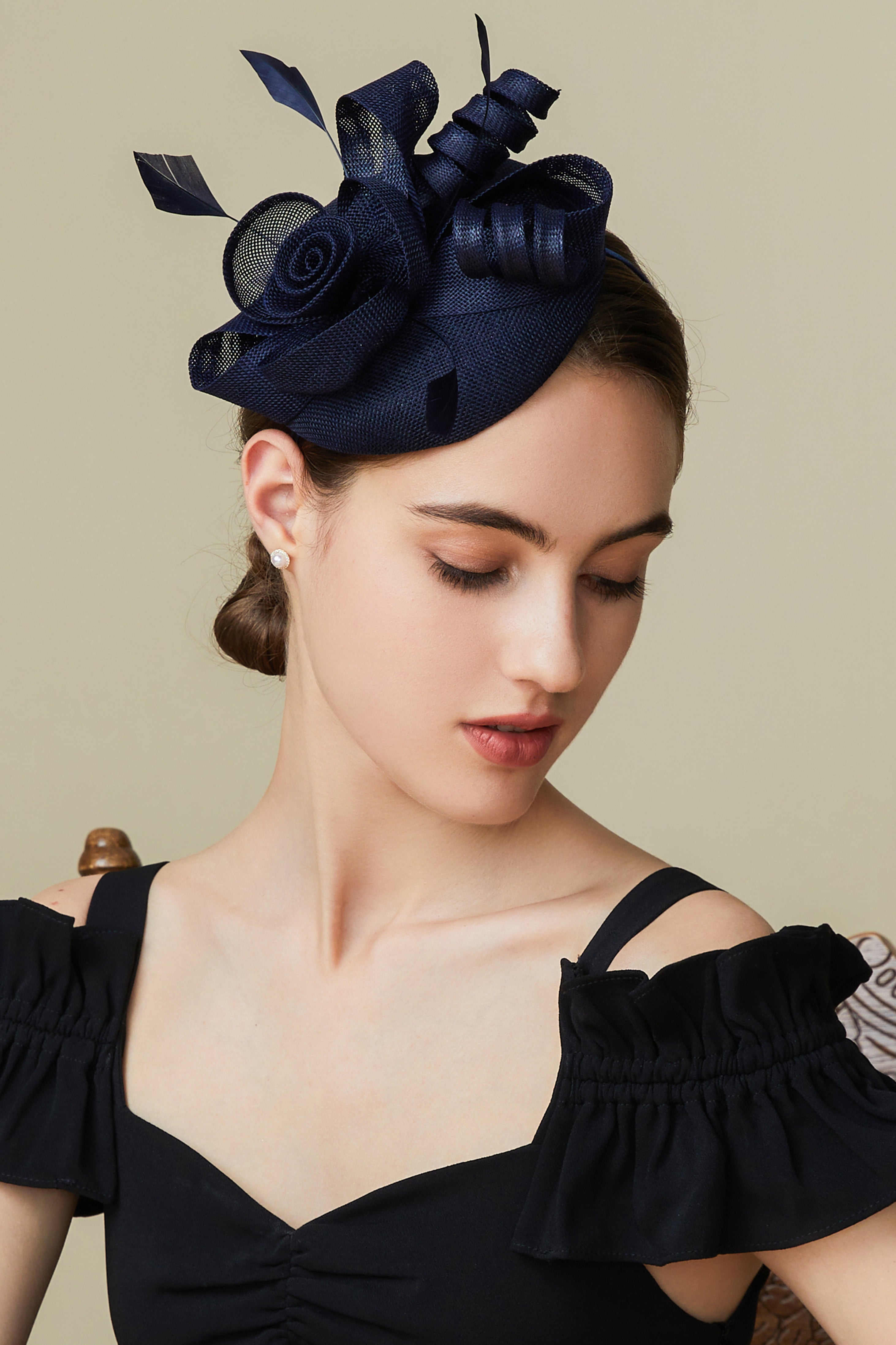 Lofty Pillbox Rose Fascinator | Navy Blue | 25