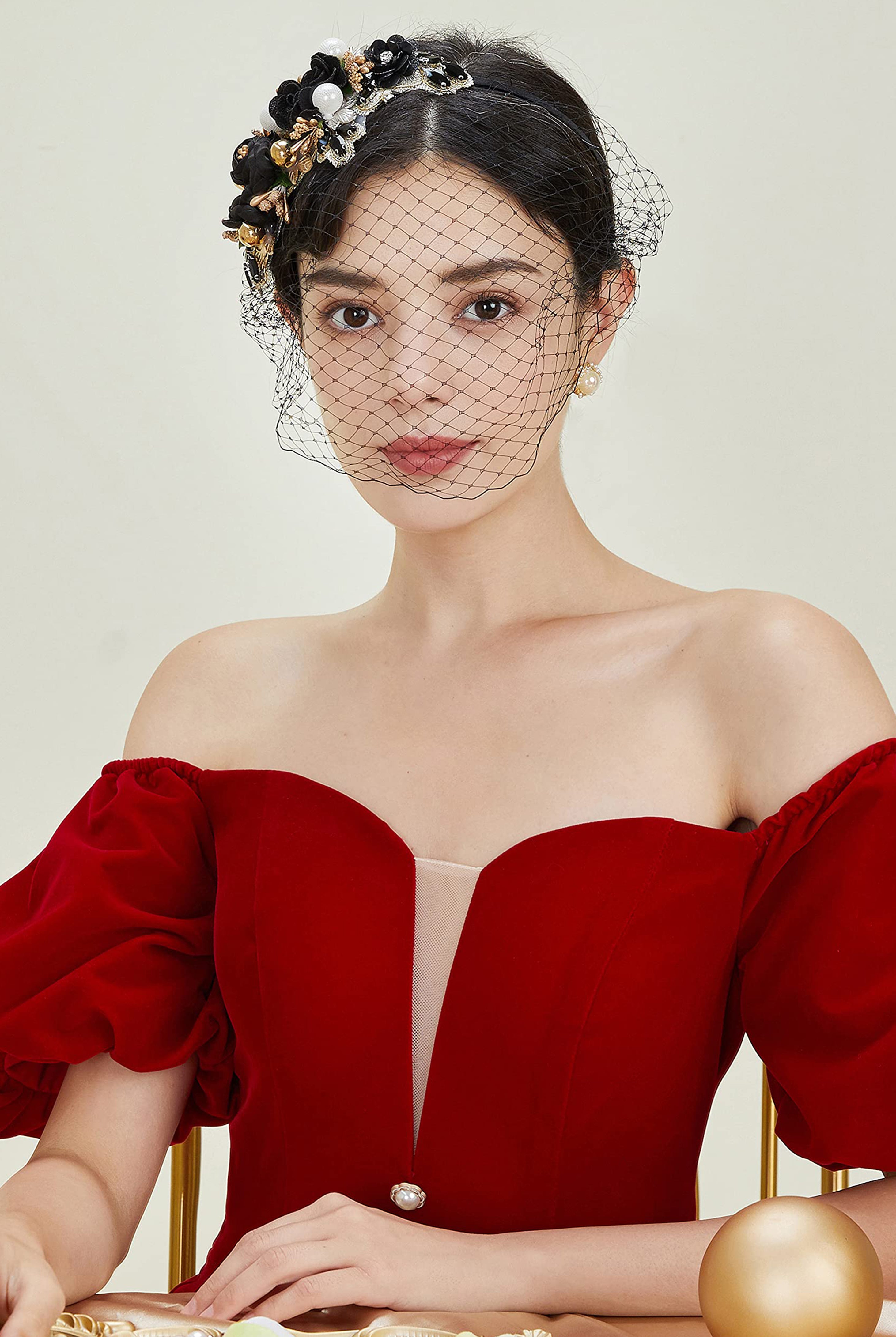 Flowery Tea Party Veil Fascinator | Black | 7