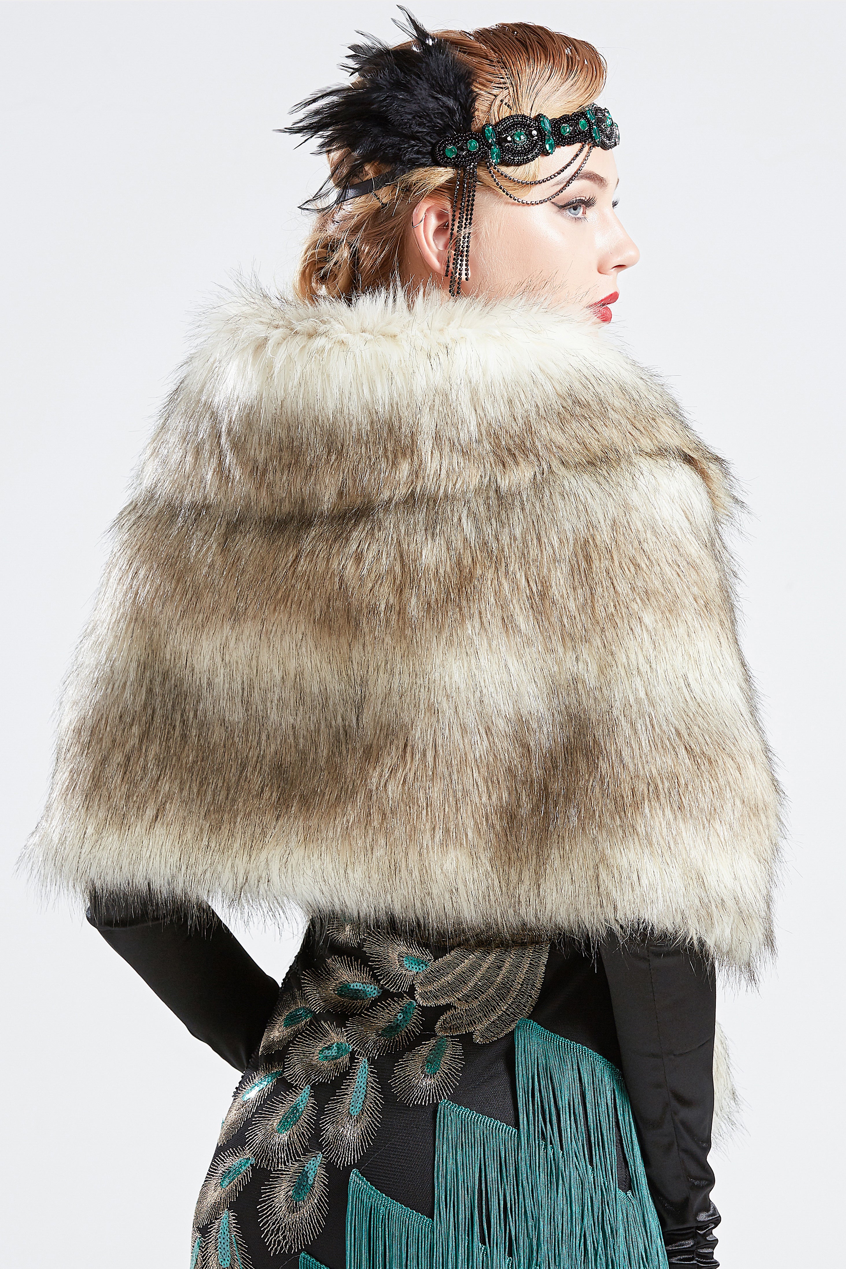 1920s Faux Fur Scarf Wrap Evening Cape | Camel | 12