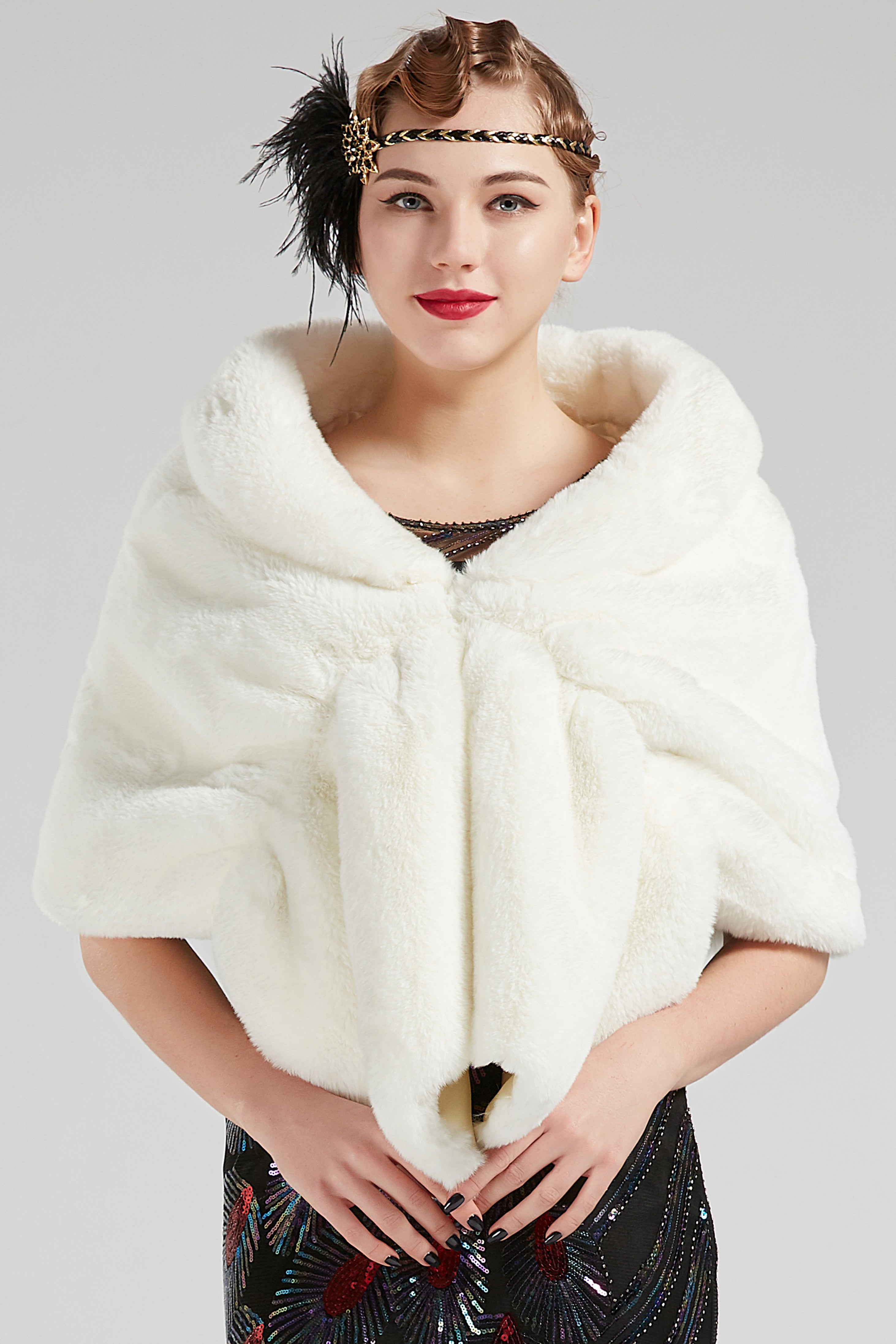 1920s Faux Fur Scarf Wrap Evening Cape | White | 5