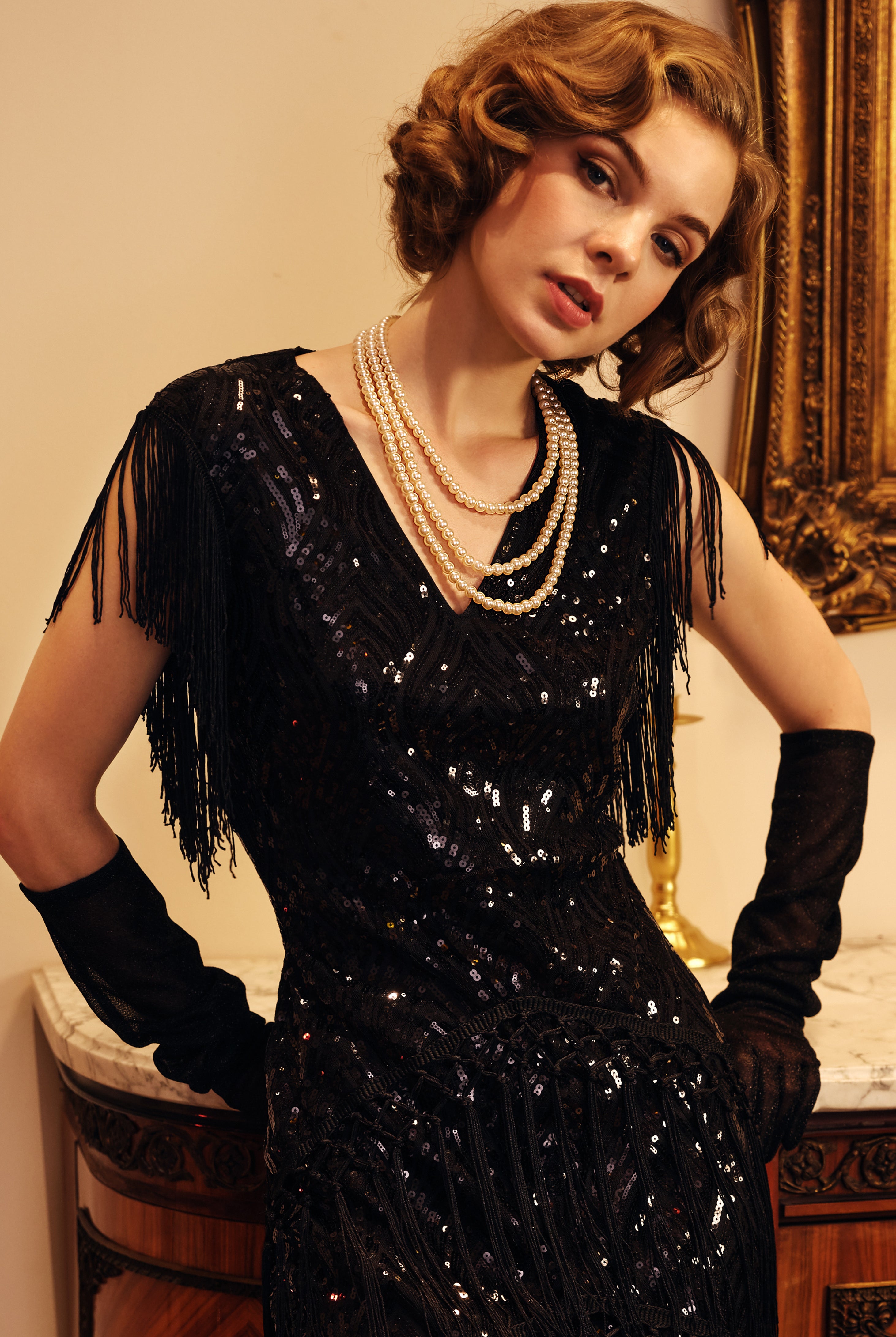 20.5" Glitter Mesh Elbow Length Gloves | Black | 7