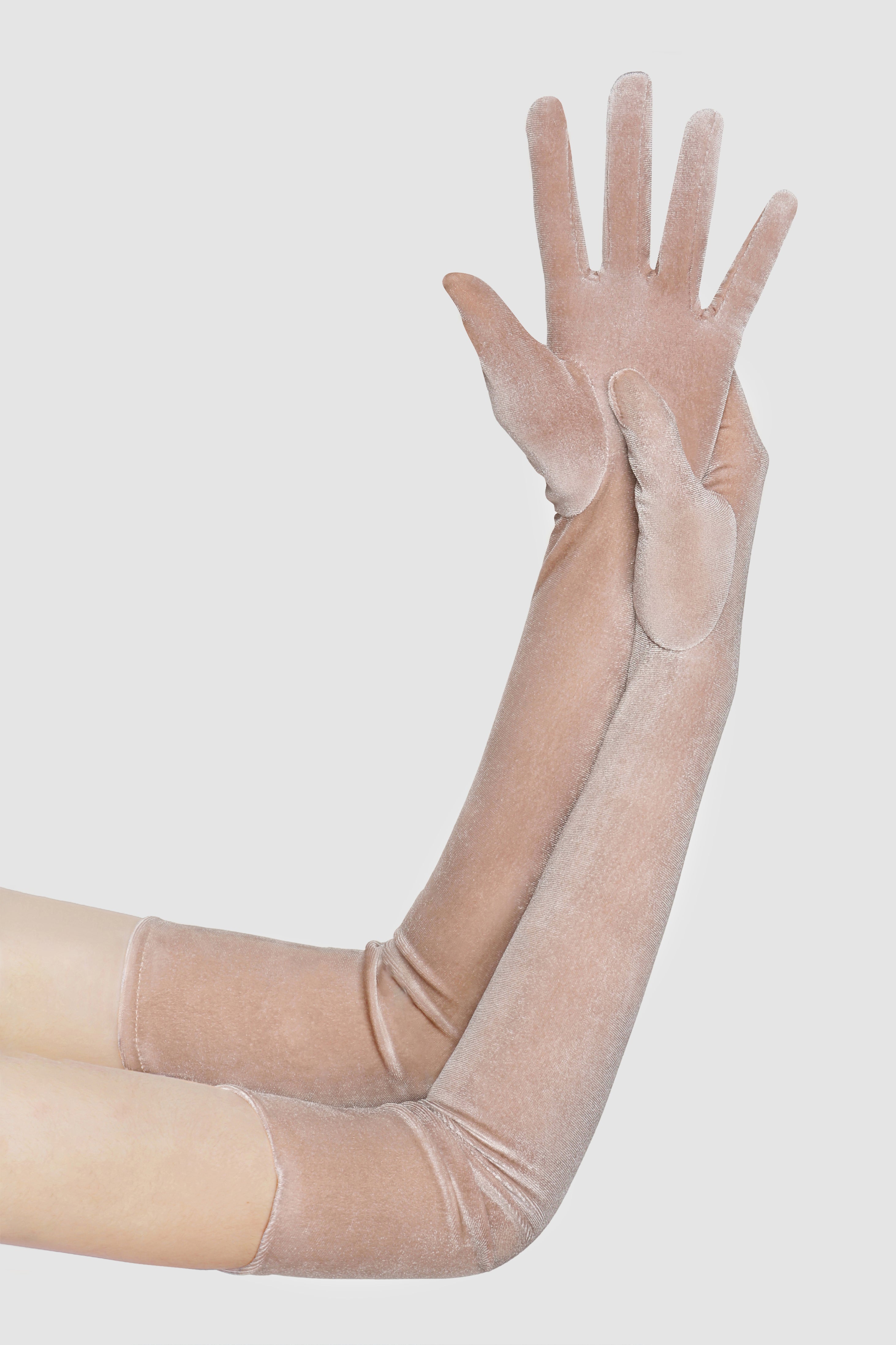 21.6" Elbow Length Velvet Stretchy Gloves | Champagne Pink | 10
