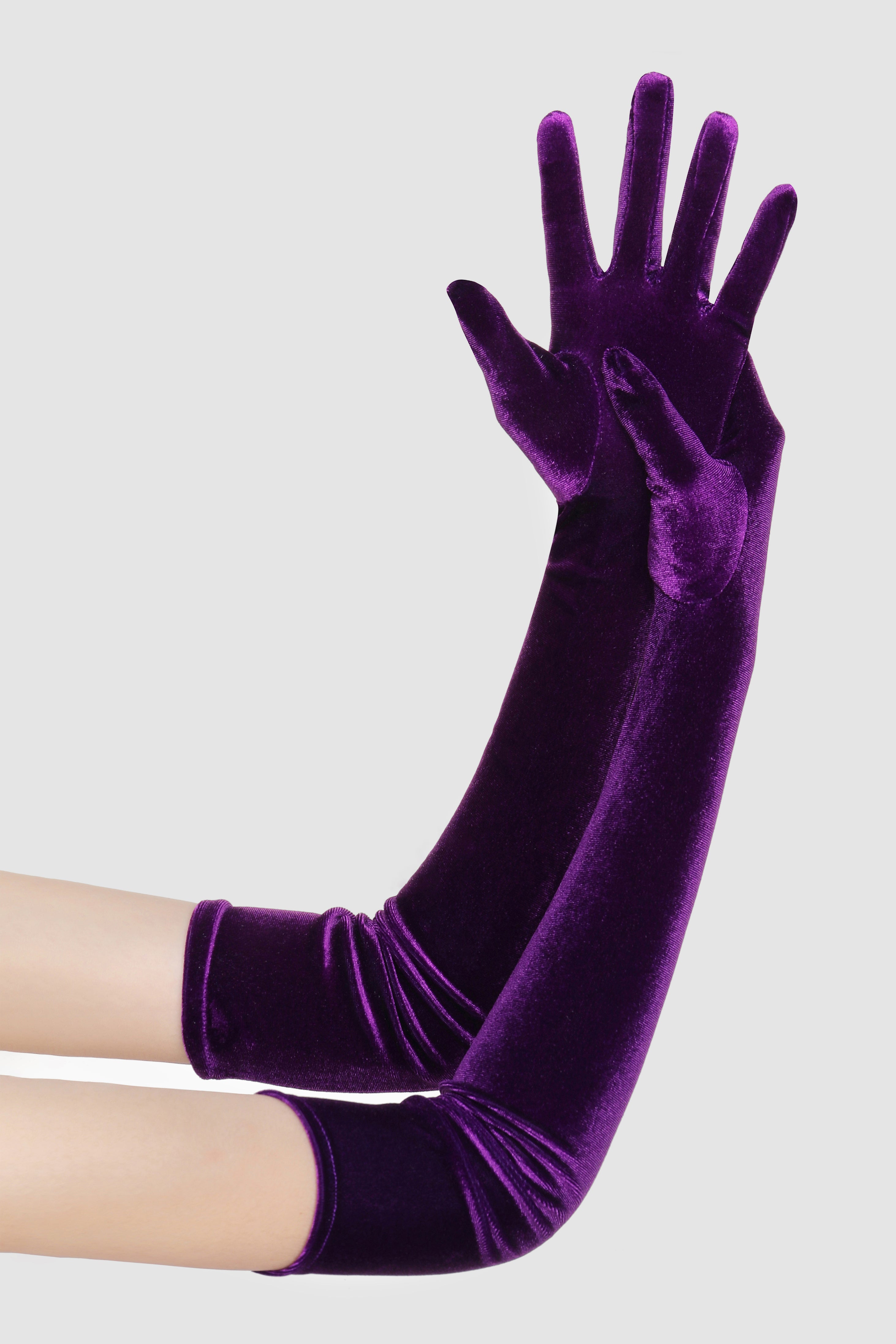 21.6" Elbow Length Velvet Stretchy Gloves | Dark Violet | 16