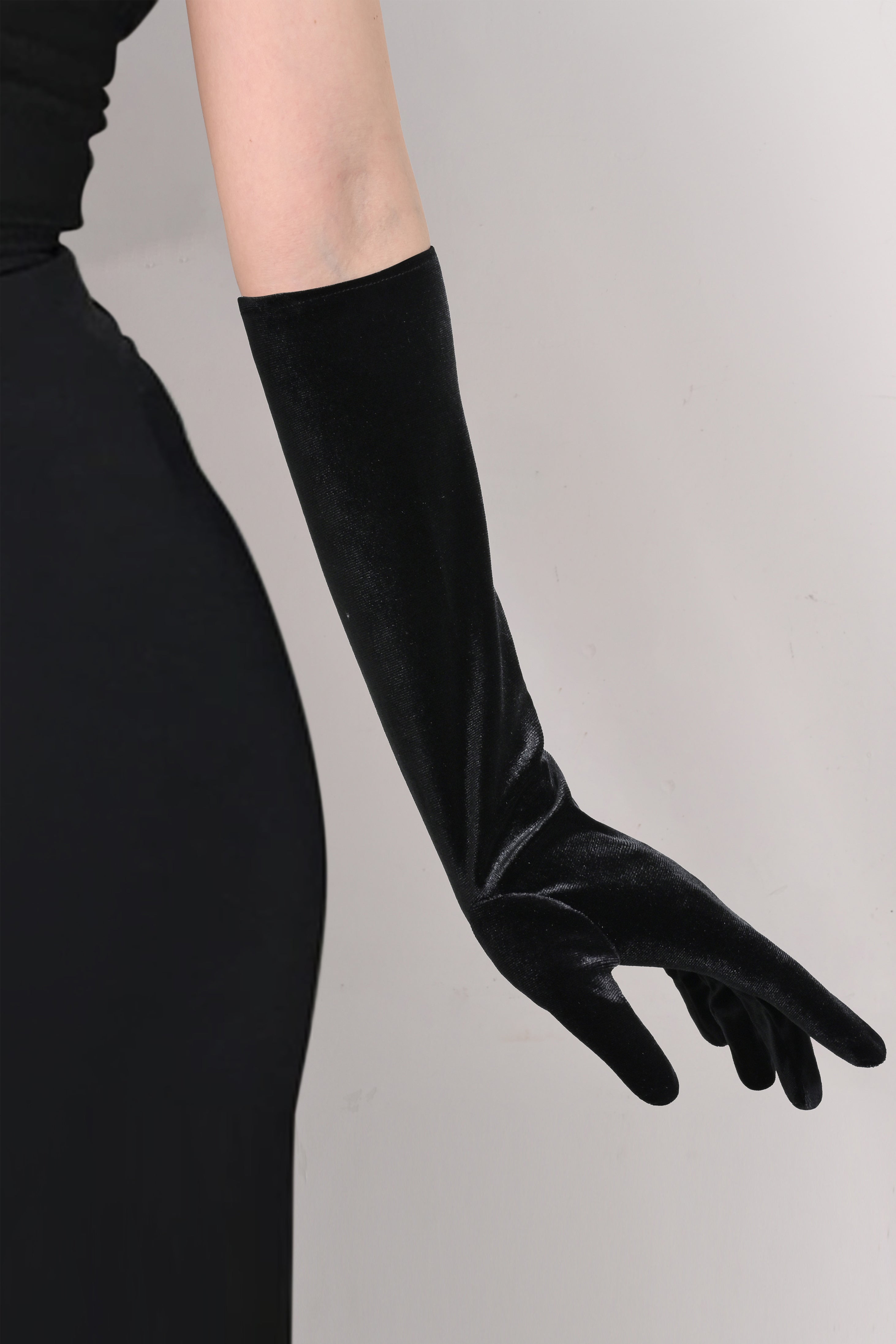 15" Velvet Stretchy Opera Party Gloves | Black | 3