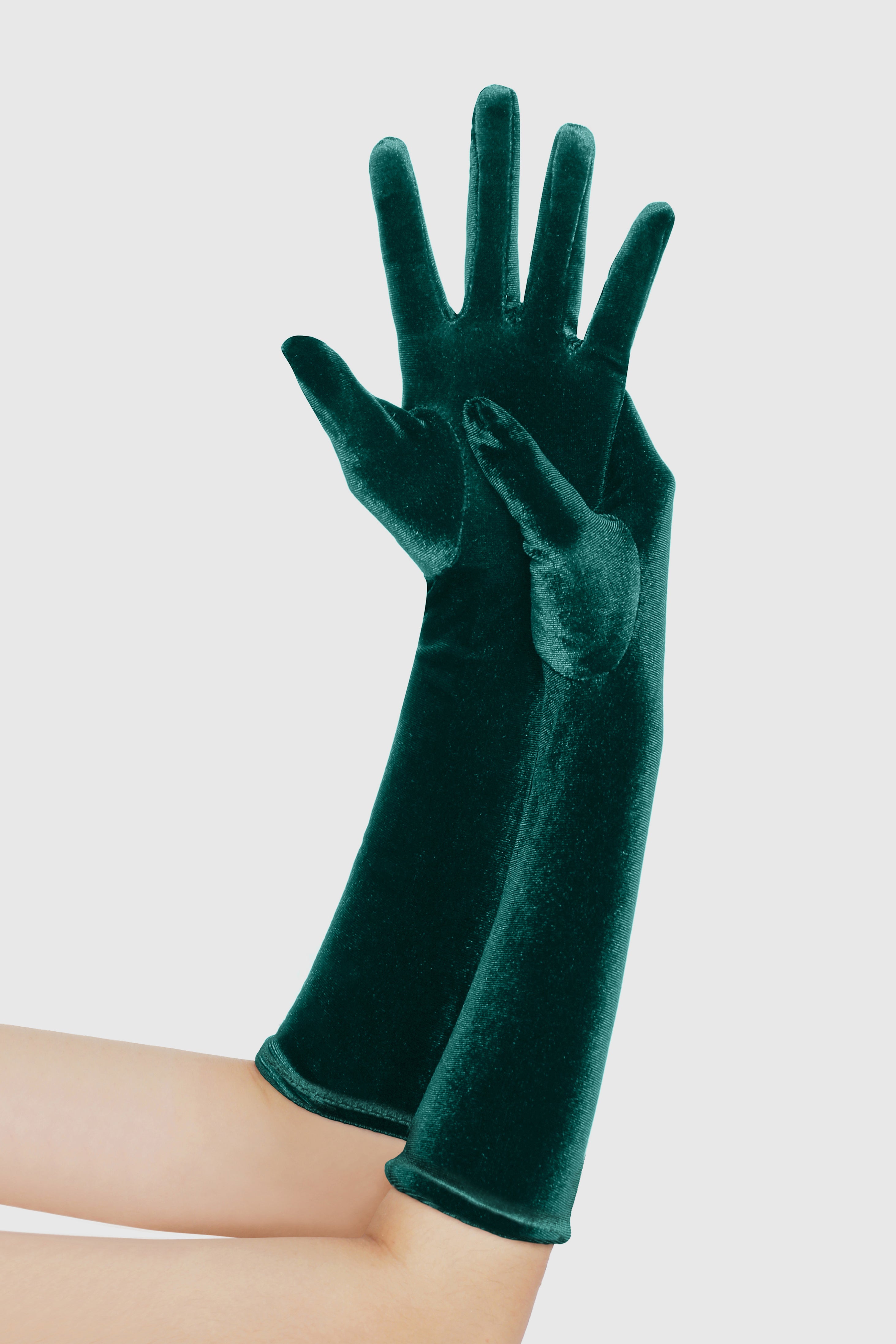 15" Velvet Stretchy Opera Party Gloves | Darkgreen | 1