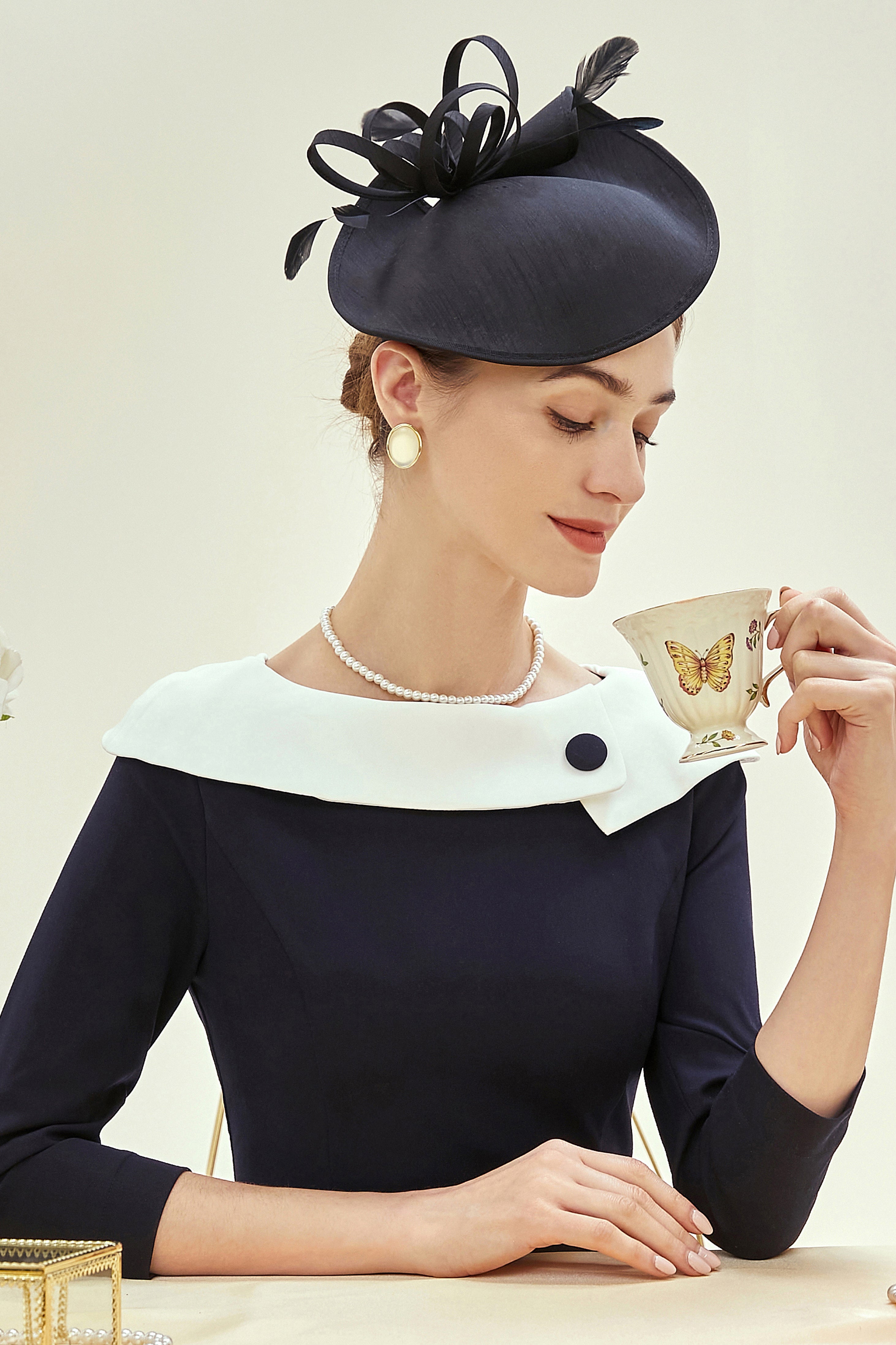 Vintage Pillbox Feather Cocktail Fascinator | black | 3