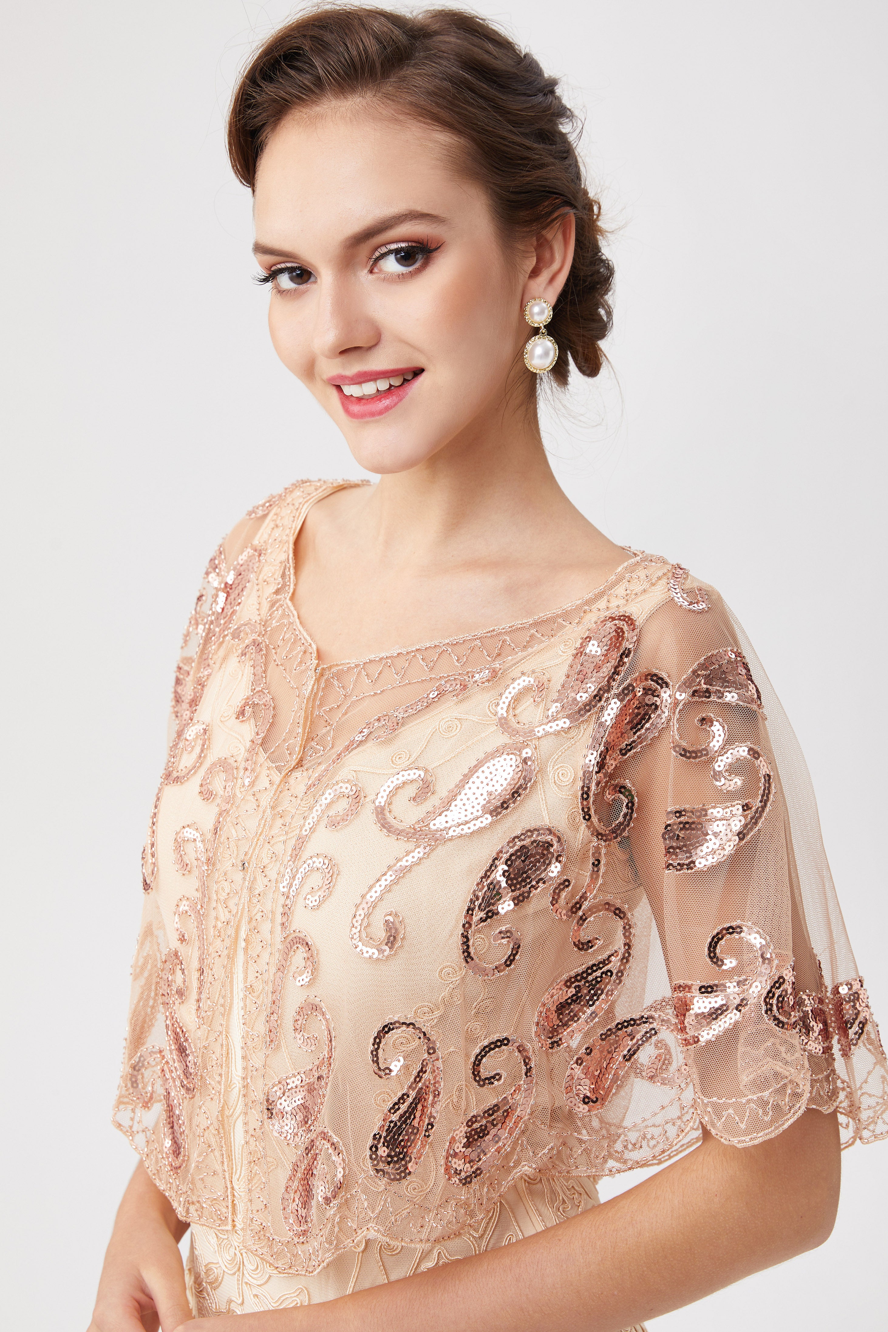 1920s Sequin Beaded Flapper Shawl | Bisque | 7