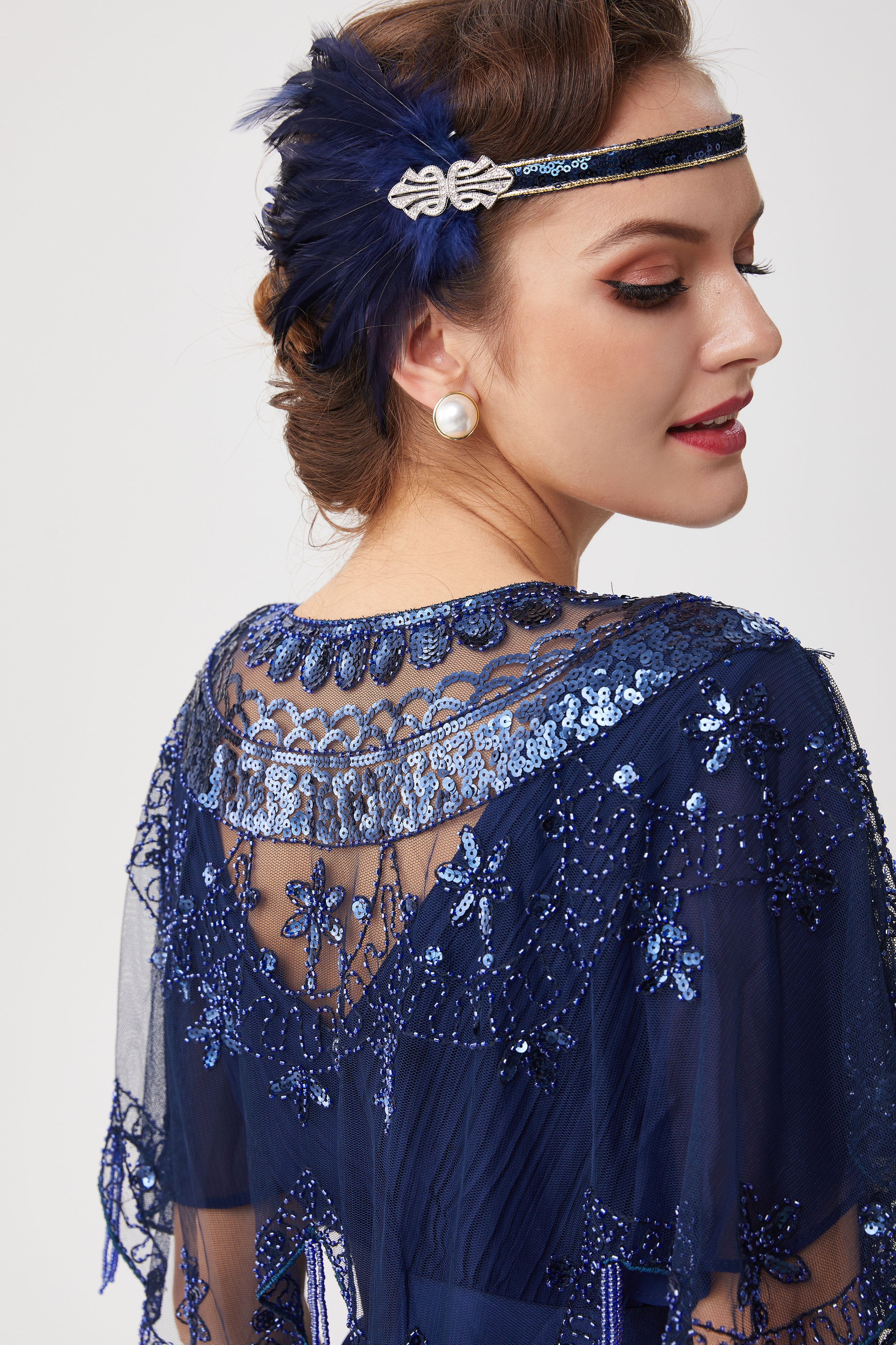 1920s Sequin Beaded Evening Shawl | Black/Blue | 13
