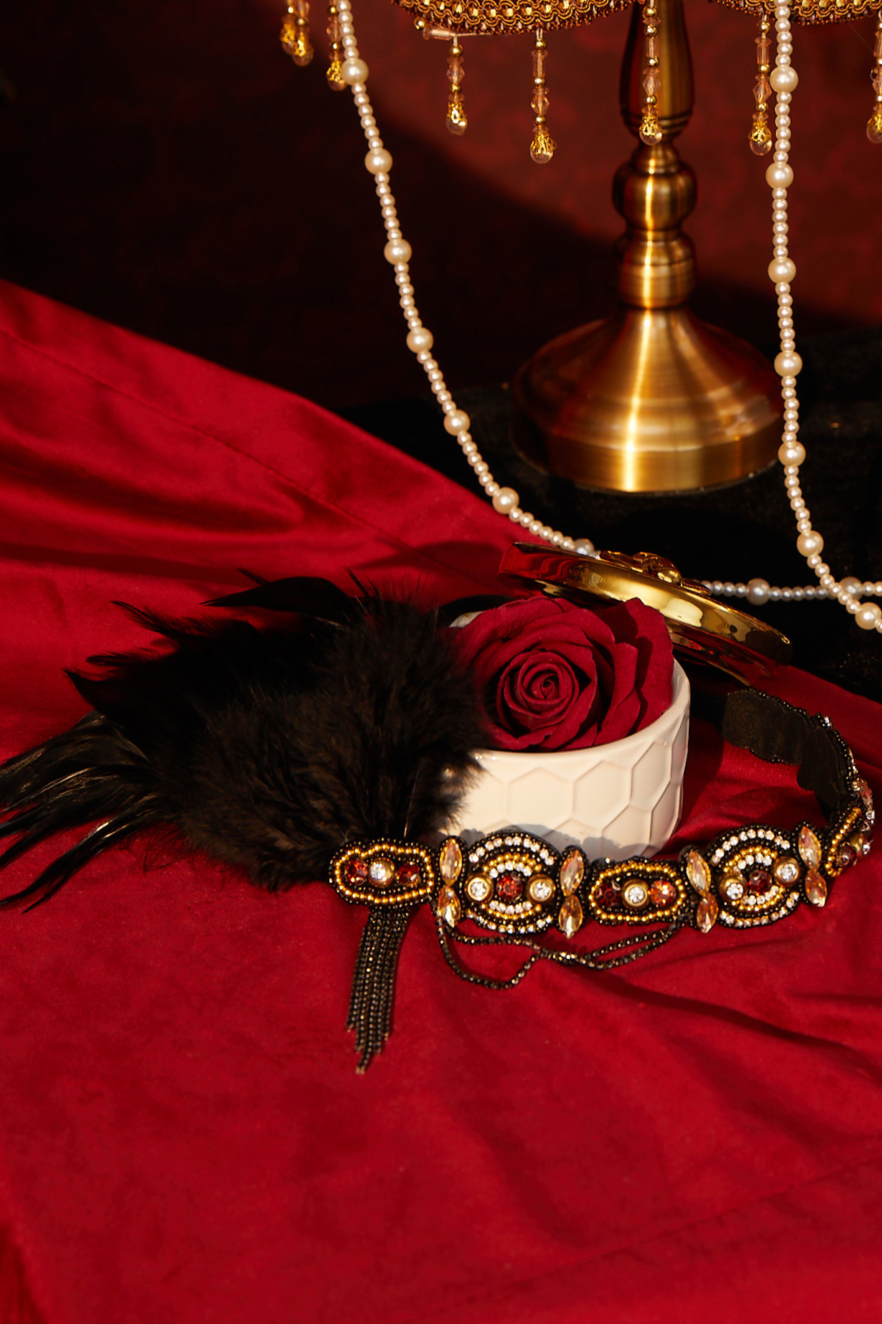 Assorted Gems Feather Headband | Black/Gold | 4