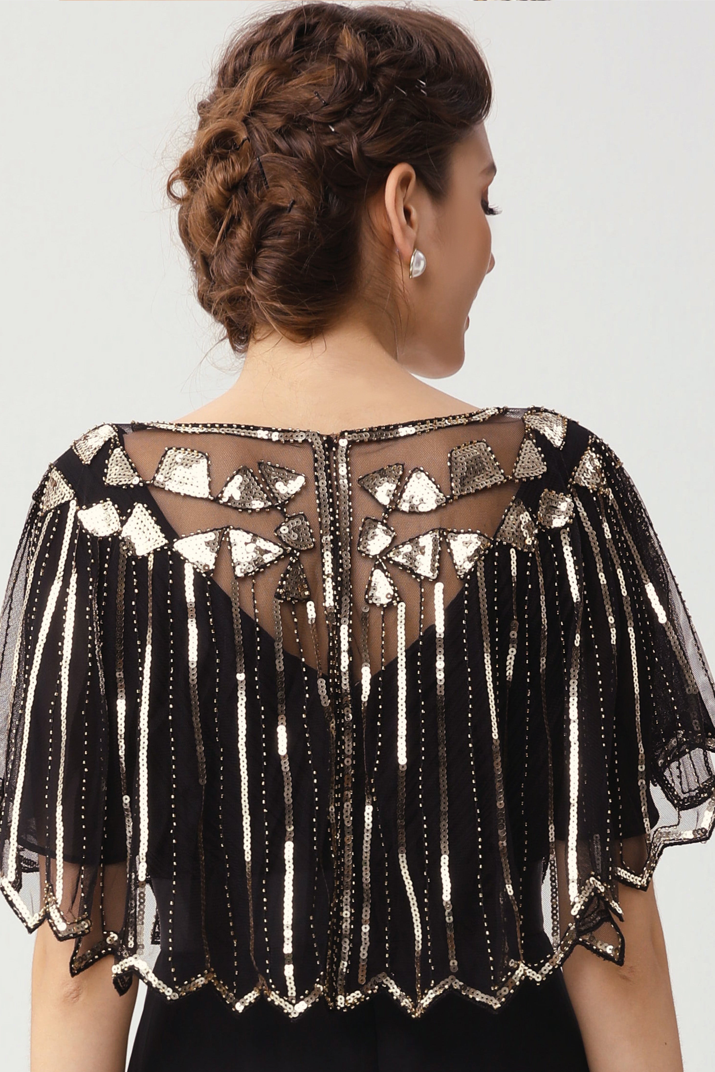 1920s Sequin Flapper Evening Shawl | Black/Gold | 16