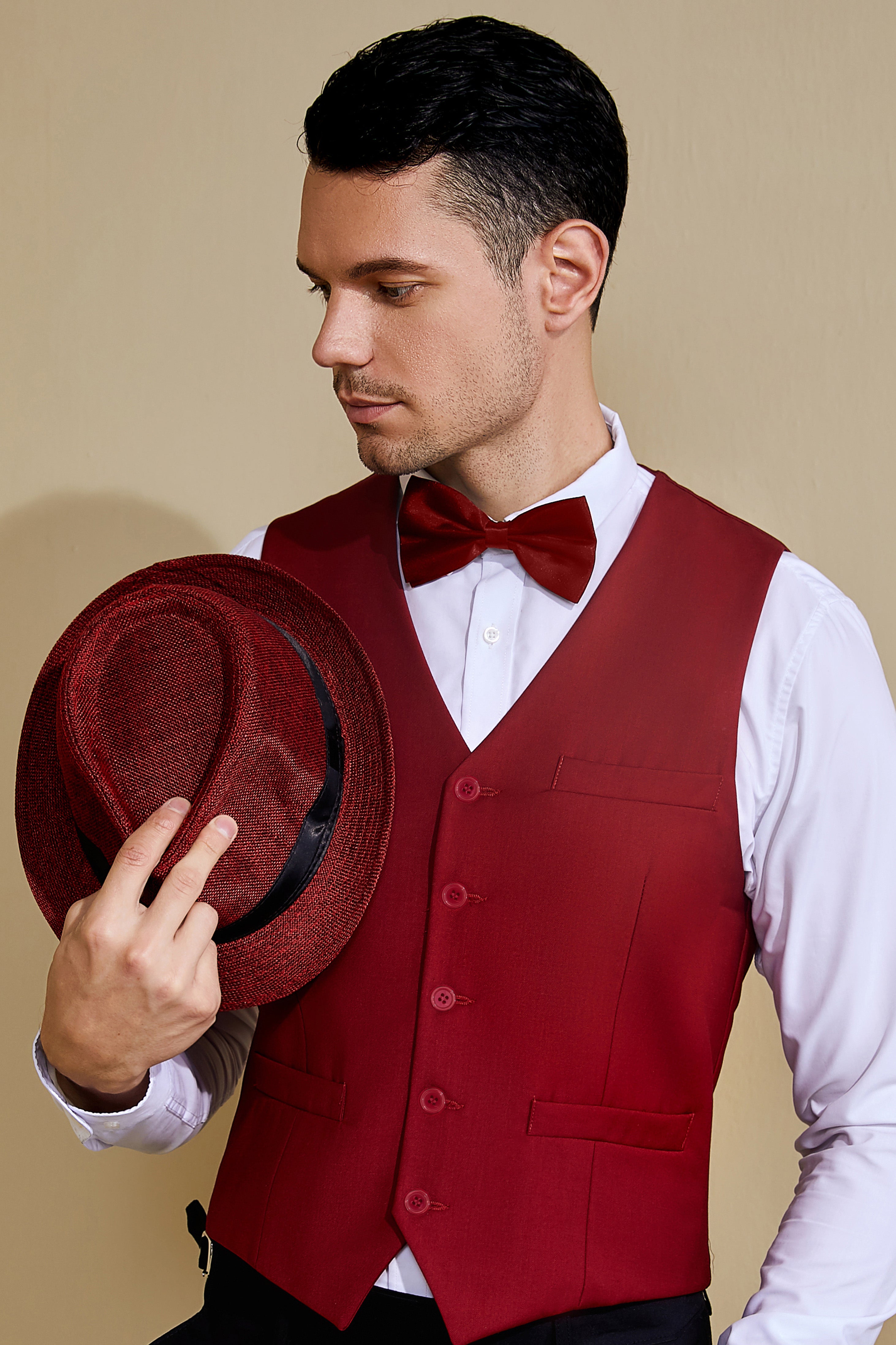 1920s Mens Great Gatsby Vest Set | Burgundy | 12