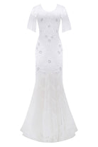 Flowery Multi-Layer Maxi Mermaid Dress | White | 3