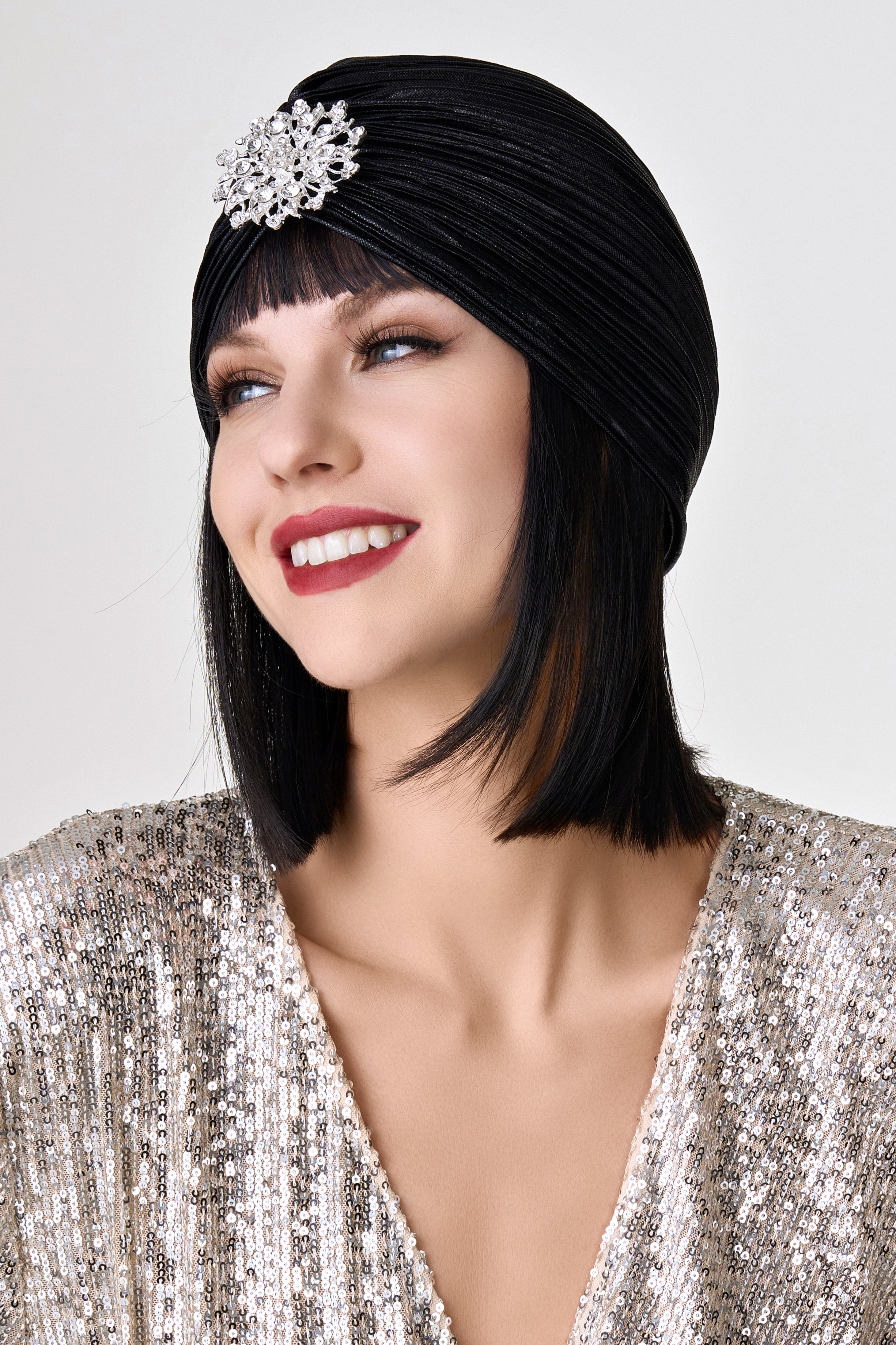 1920s Rhinestone Turban Hat | Black | 3