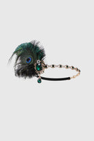 Peacock Feather and Emerald Crystal Headband | Dark Green | 1