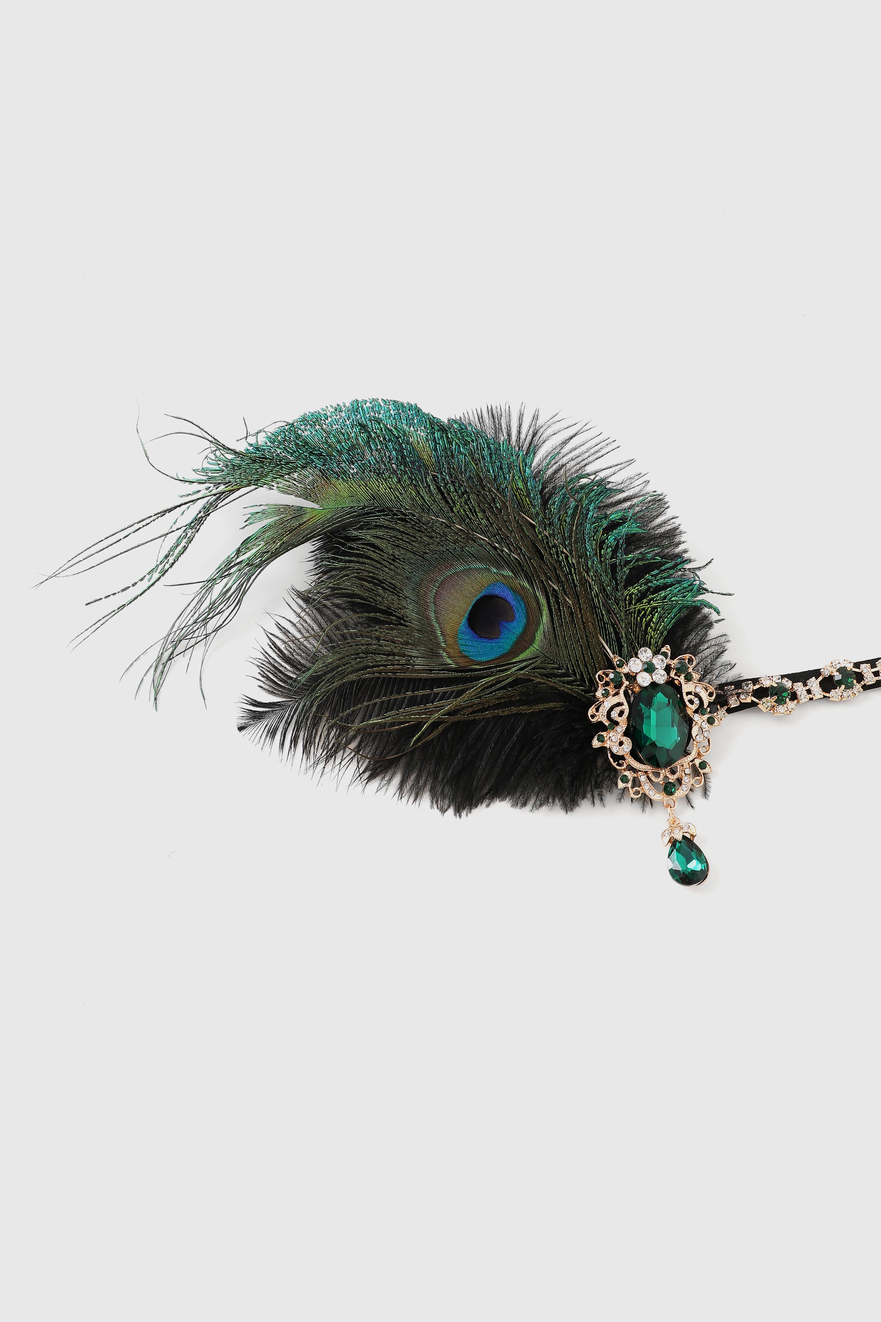 Peacock Feather and Emerald Crystal Headband | Dark Green | 1