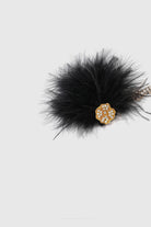 Black Feather and Gold Floral Rhinestone Headband | Black / Gold | 1