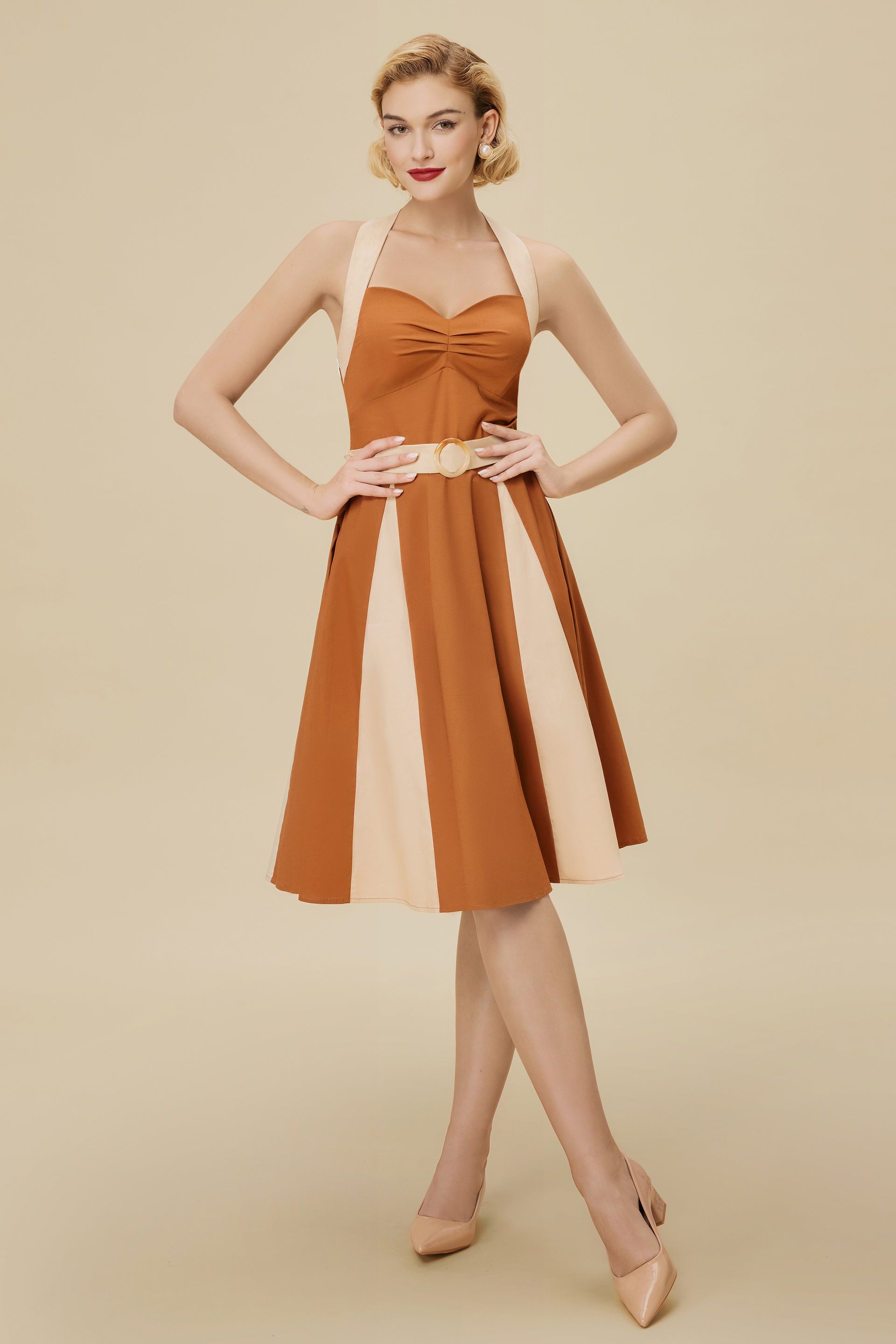 Shop 1950s Dresses Classic Contrast Panel Swing Dress BABEYOND