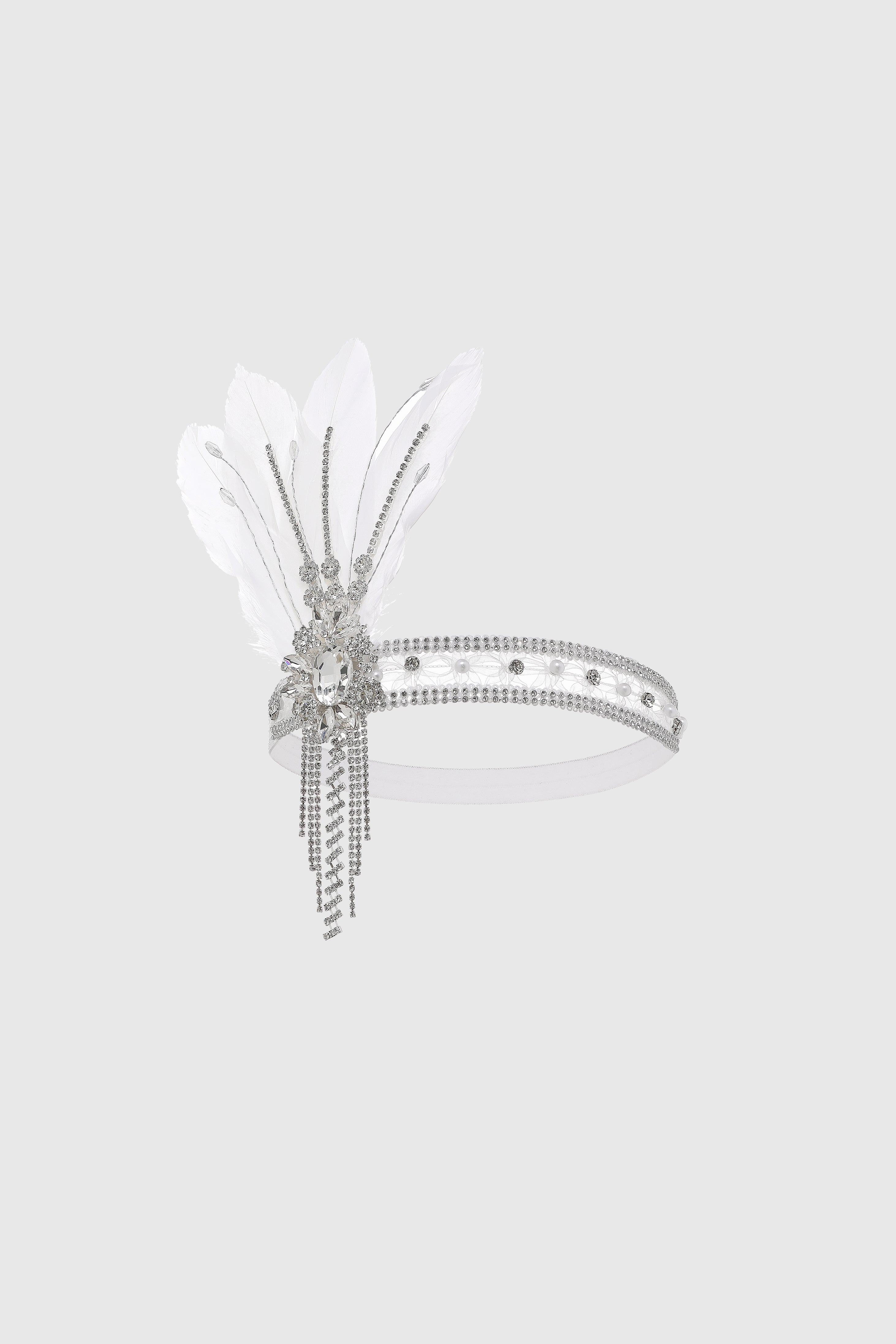 Gorgeous Rhinestone Feather Headpiece | White | 1