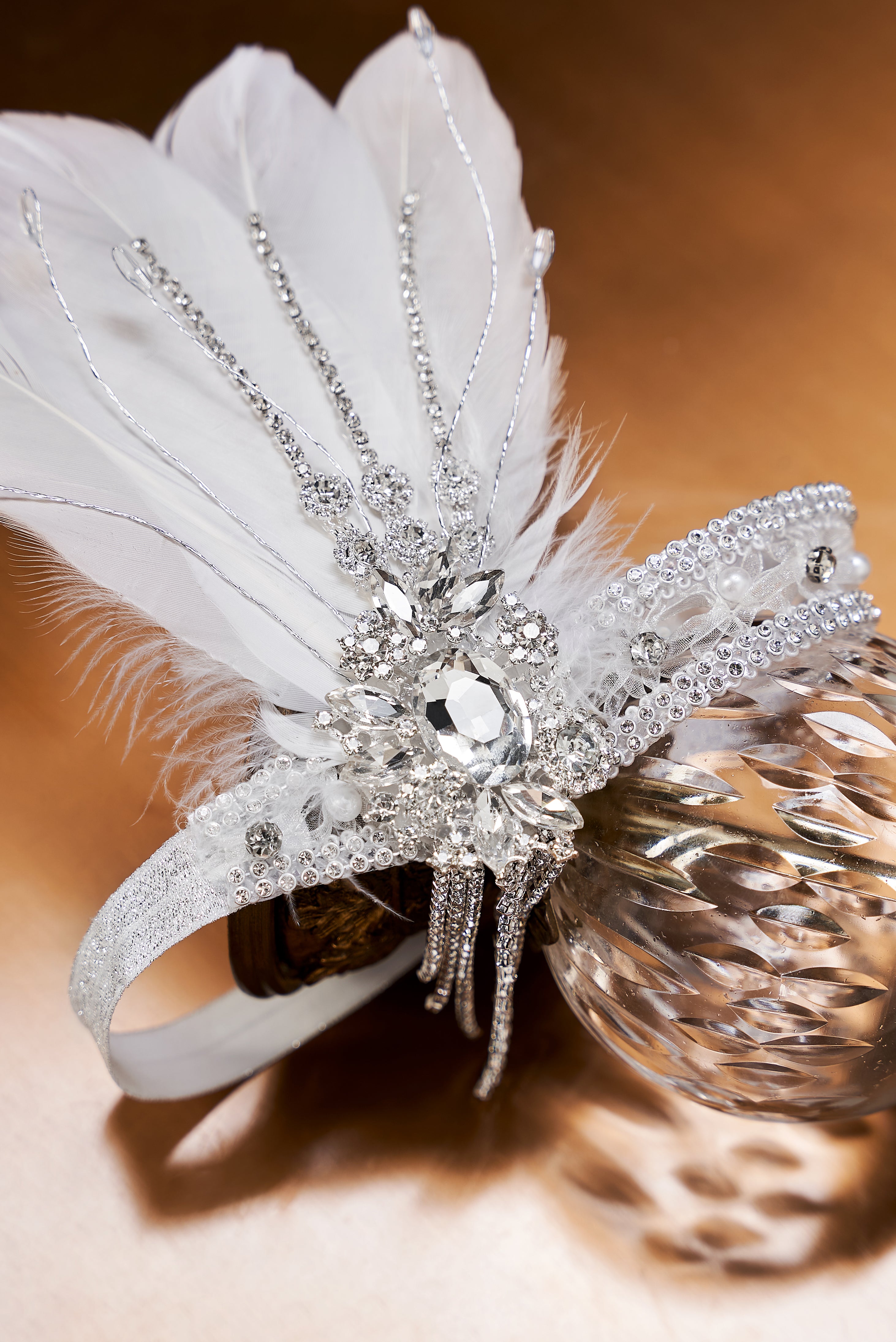Gorgeous Rhinestone Feather Headpiece | White | 2