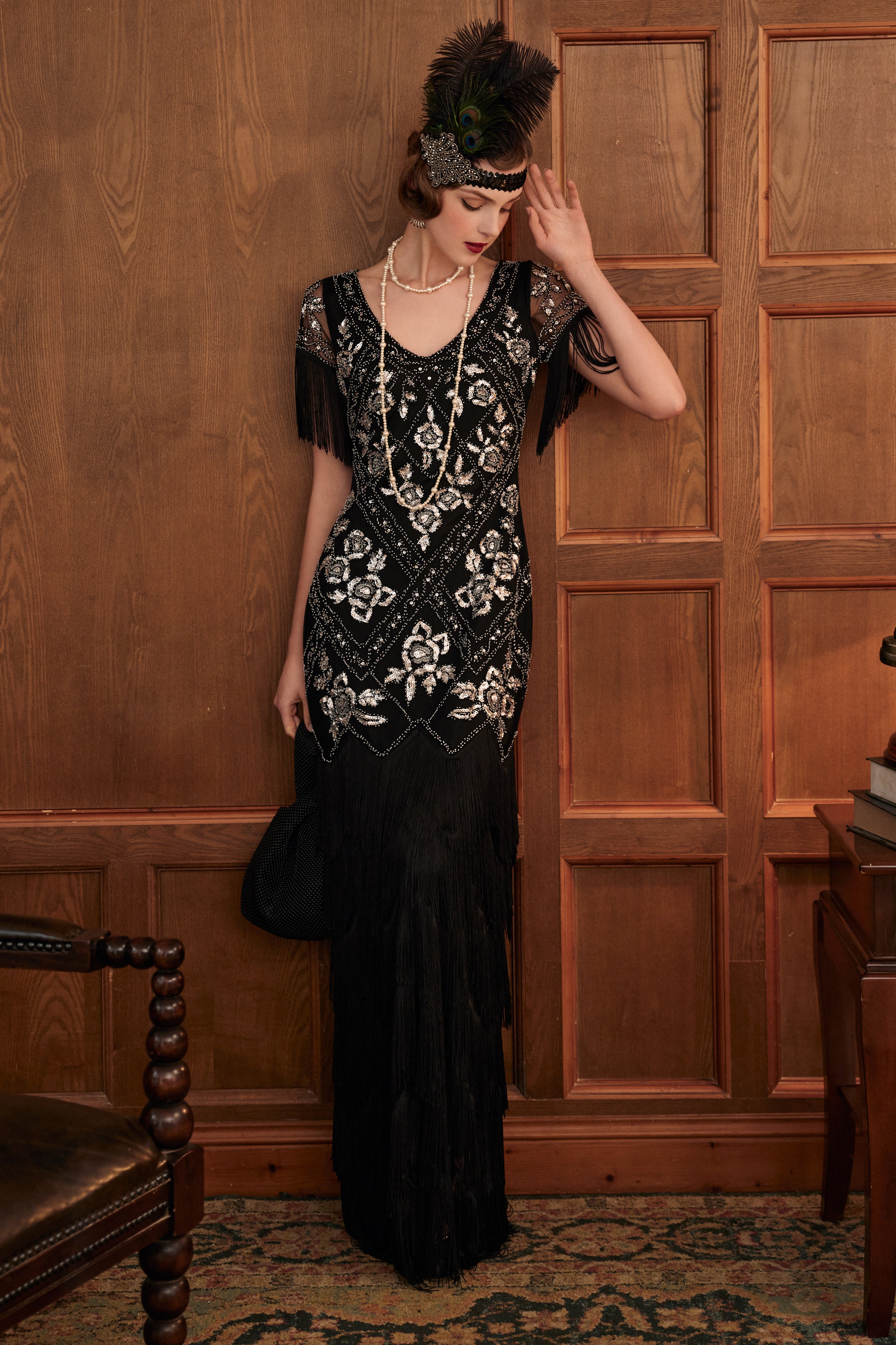 Flowery Multi-Layer Maxi Mermaid Dress | Black/Siver  | 8