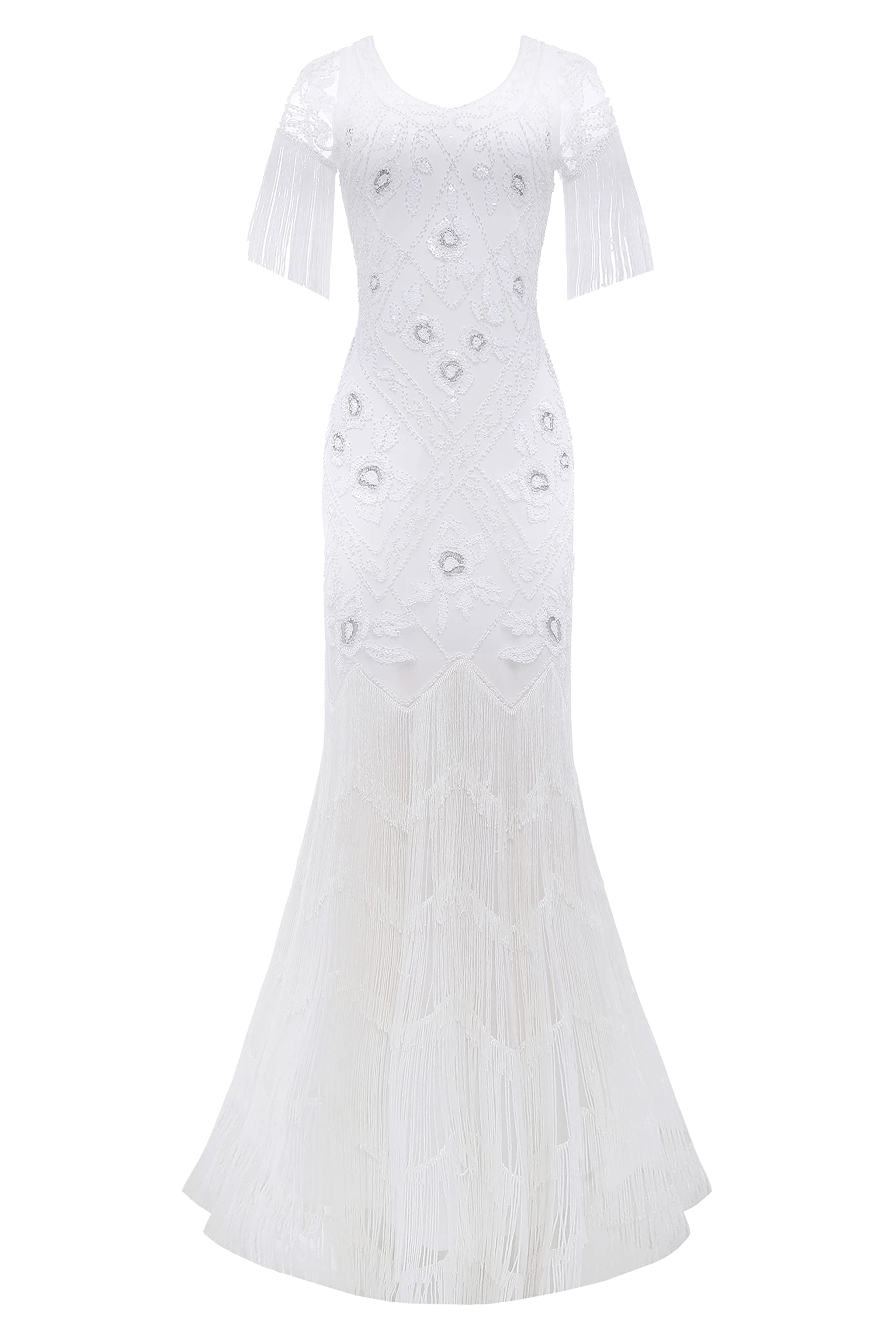 Flowery Multi-Layer Maxi Mermaid Dress | White | 3